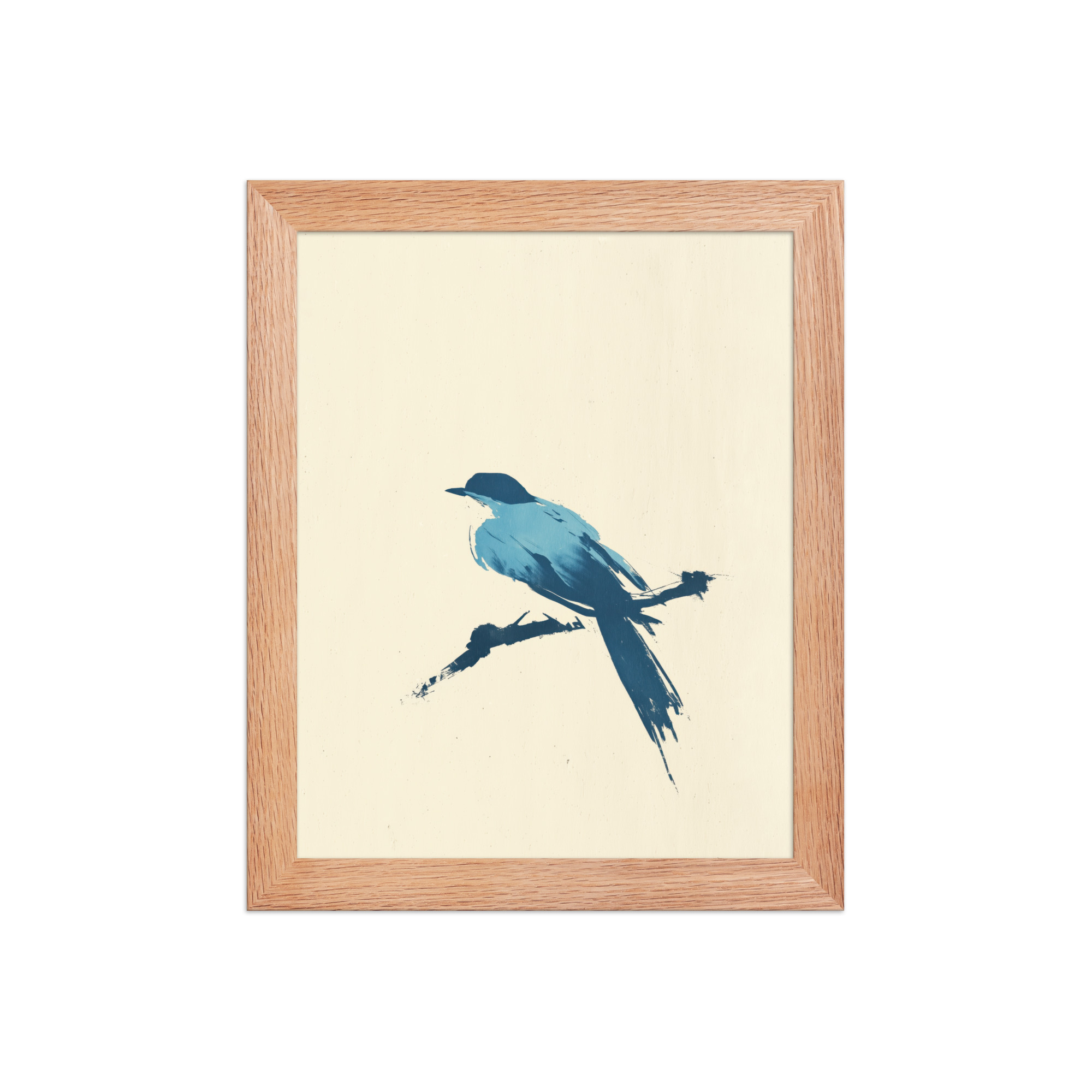 enhanced-matte-paper-framed-poster-in-red-oak-8x10-front-68f906d591e07.jpg Bluebird Perch — Minimal Brush Bird on Branch Wall Decor — Framed Poster - Image 9
