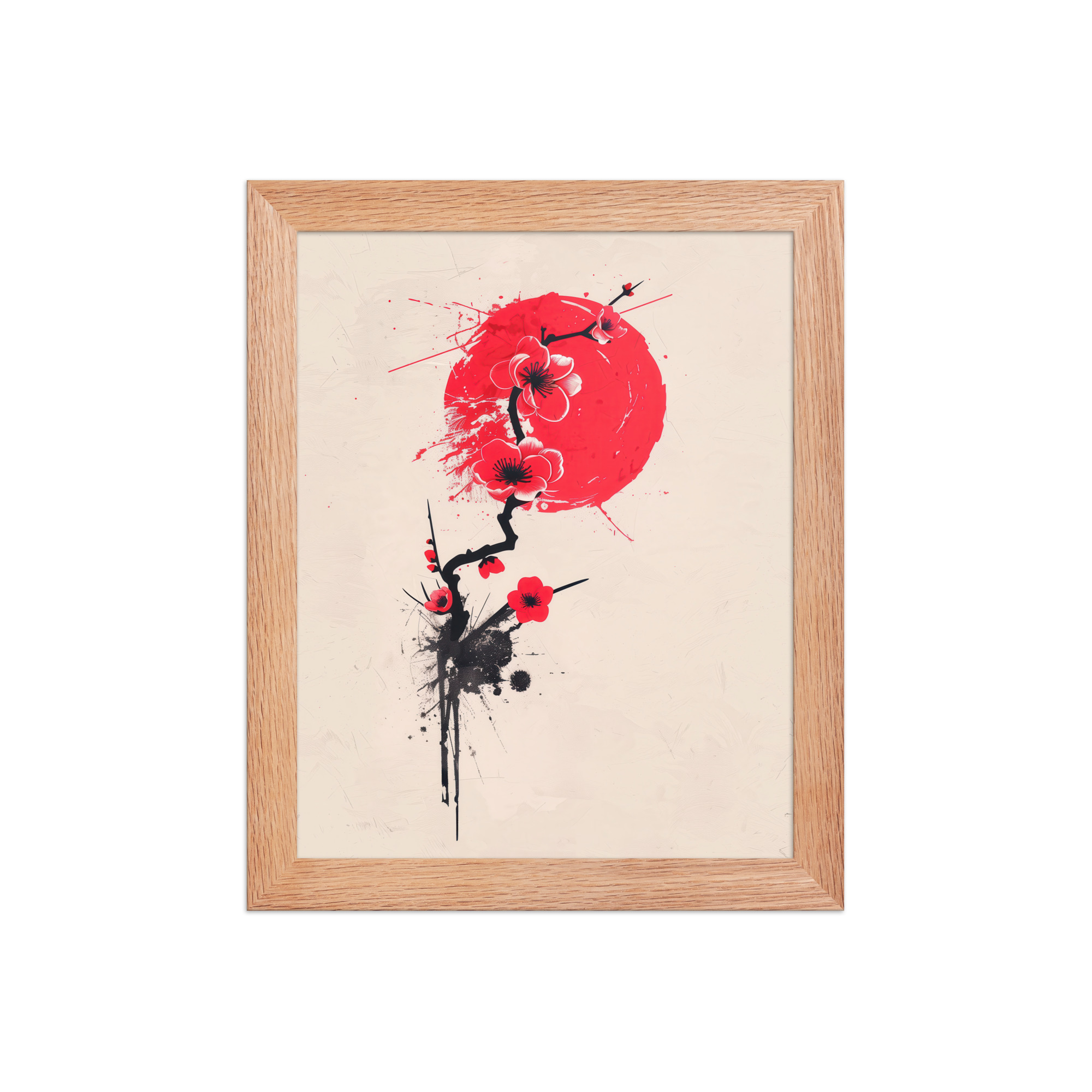 enhanced-matte-paper-framed-poster-in-red-oak-8x10-front-68f91b7047b44.jpg Crimson Blossoms — Calligraphy Cherry Branch Japandi Wall Art — Framed Poster - Image 9