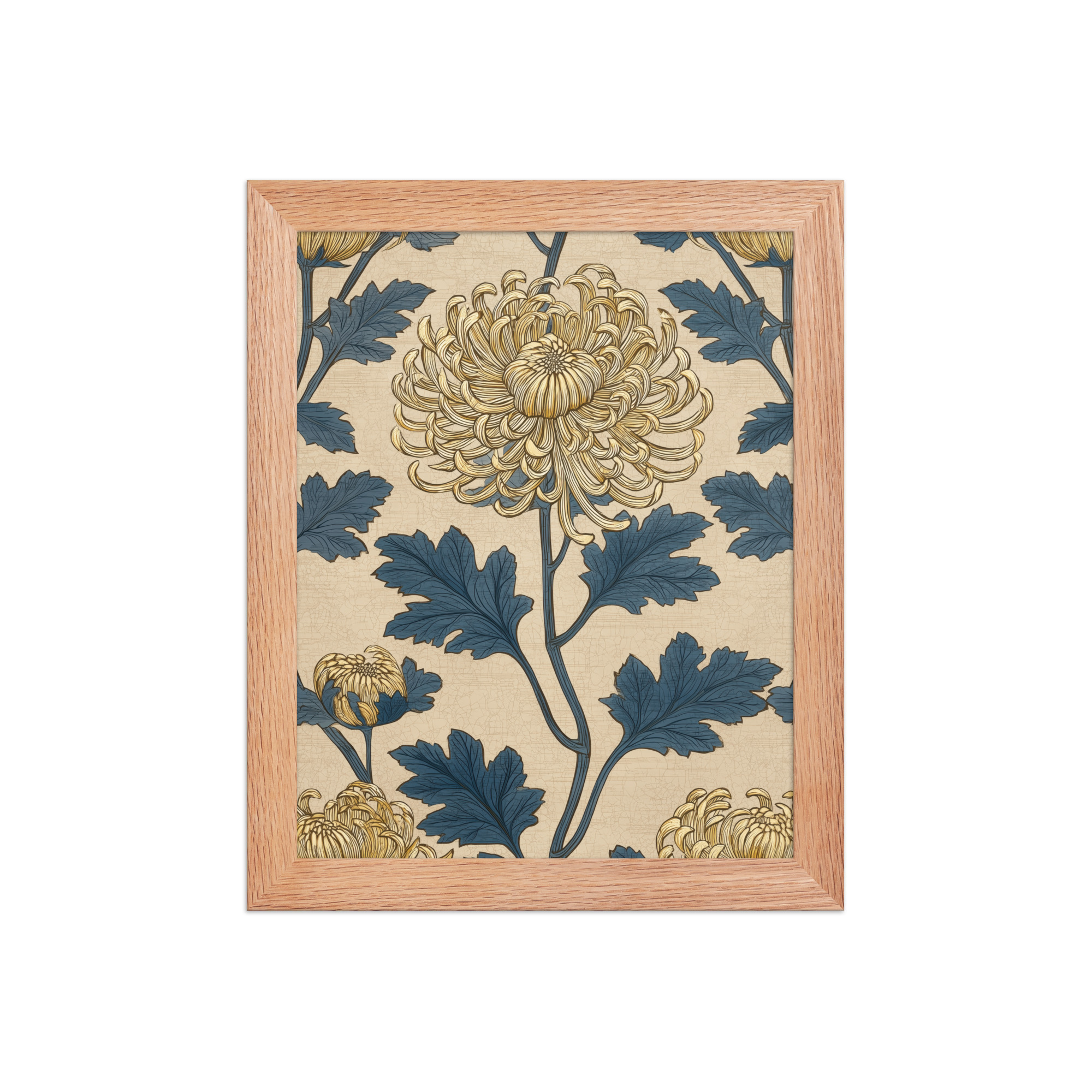 enhanced-matte-paper-framed-poster-in-red-oak-8x10-front-68f91ec473629.jpg Golden Chrysanthemum — Blue & Gold Botanical Wall Decor — Framed Poster - Image 9