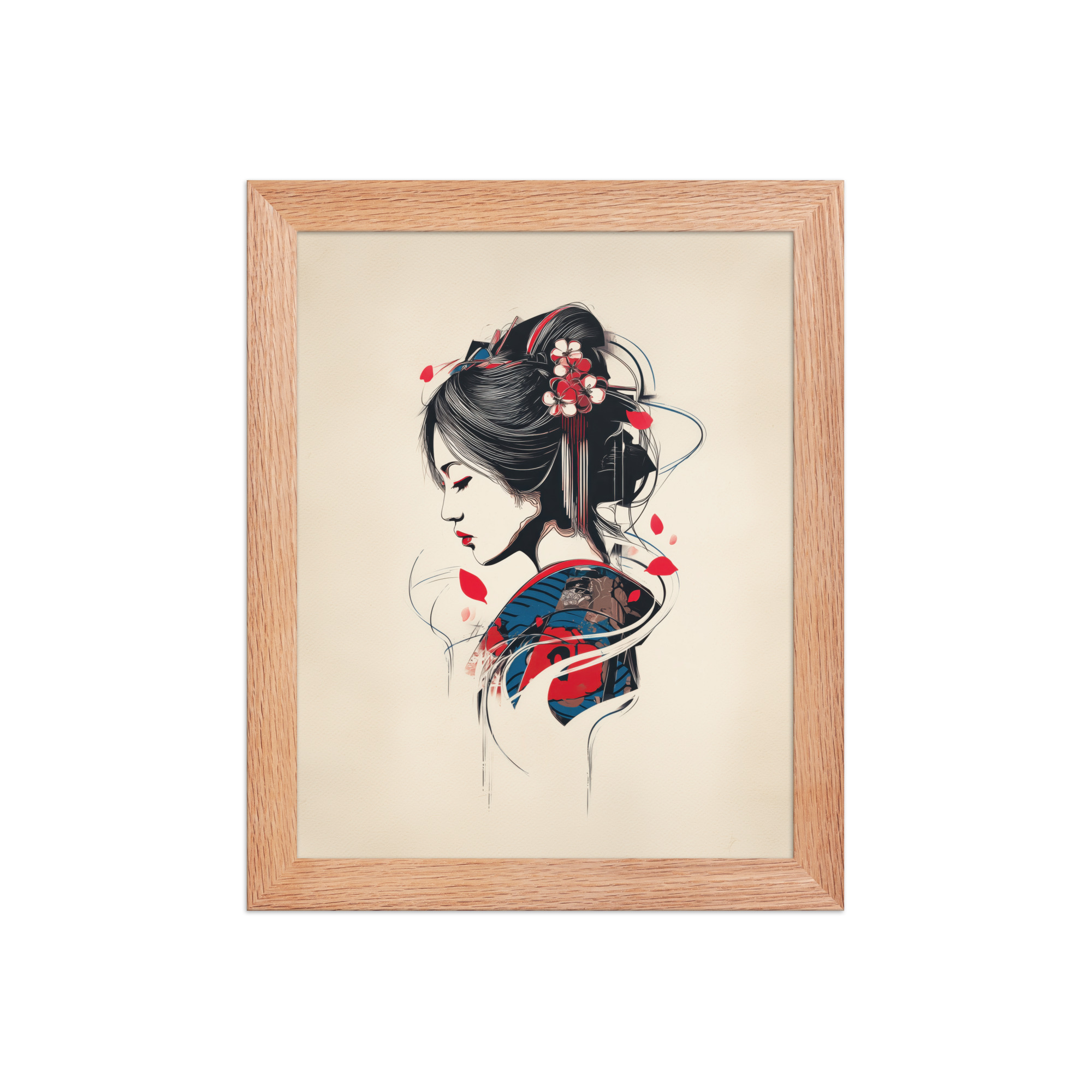enhanced-matte-paper-framed-poster-in-red-oak-8x10-front-68f9cc114425b.jpg Petals of Silence — Ukiyo-e Inspired Geisha Illustration Wall Art — Framed Poster - Image 9