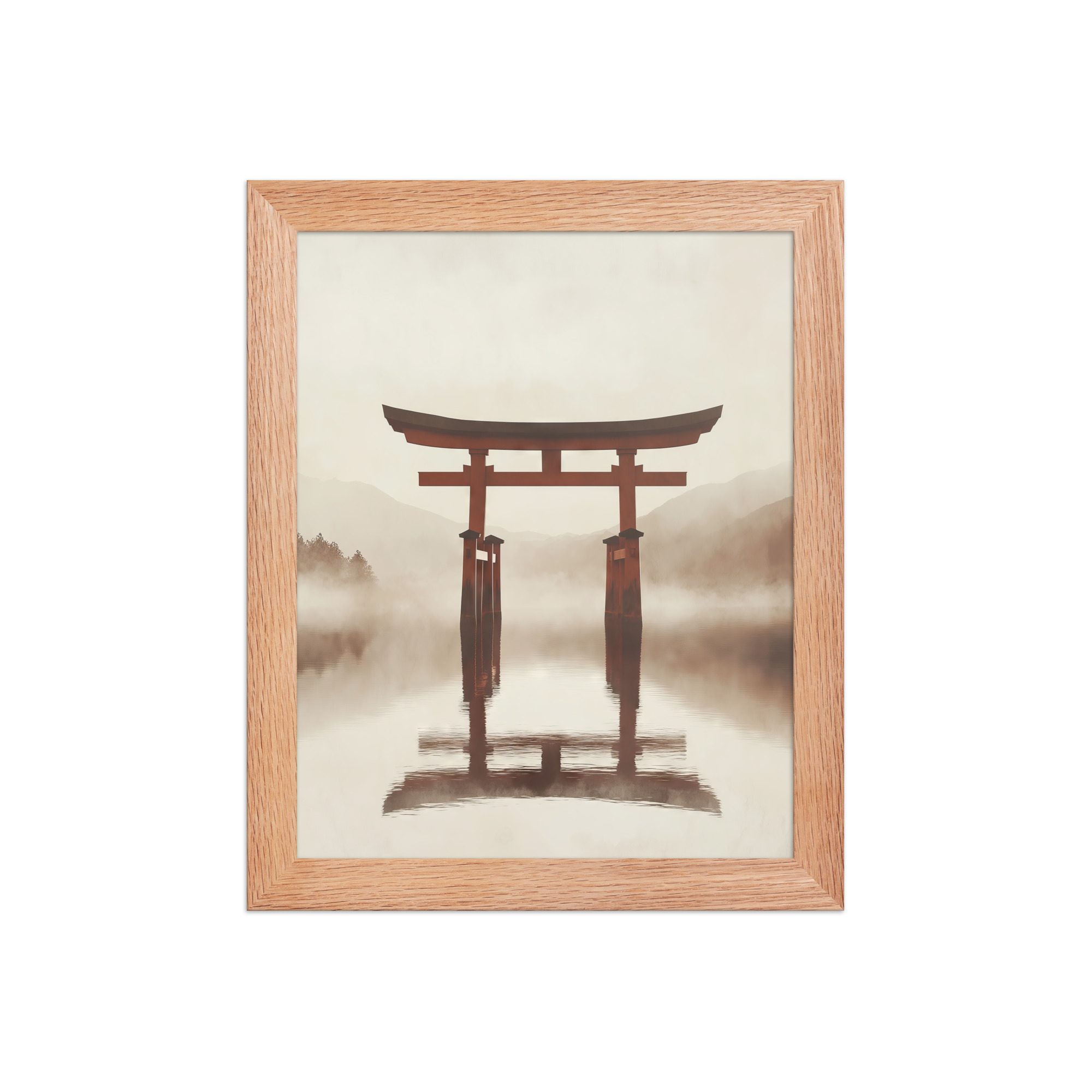 enhanced-matte-paper-framed-poster-in-red-oak-8x10-front-68f9cfe6711de.jpg Torii Reflections — Minimal Misty Lake Wall Art — Framed Poster - Image 9