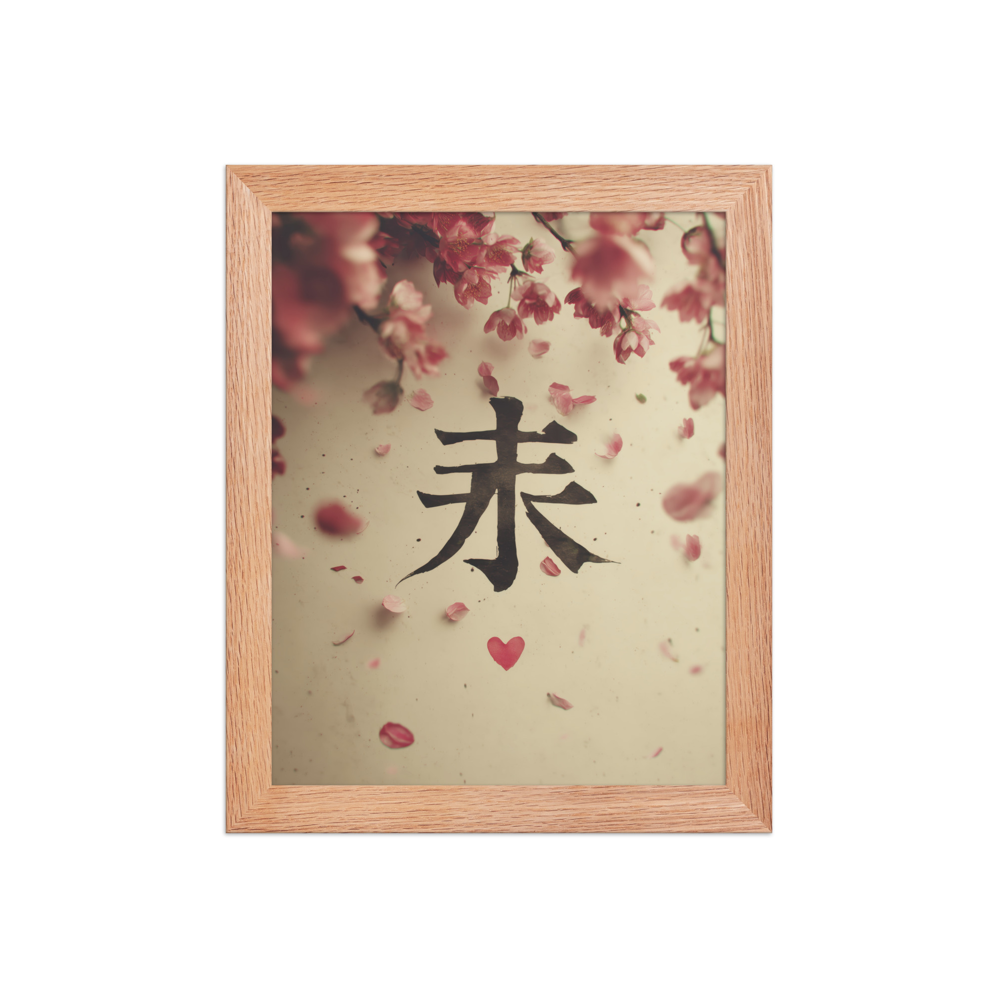 enhanced-matte-paper-framed-poster-in-red-oak-8x10-front-68f9d29a65147.jpg Sakura Love — Cherry Blossom, Japanese Calligraphy Wall Decor — Framed Poster - Image 9