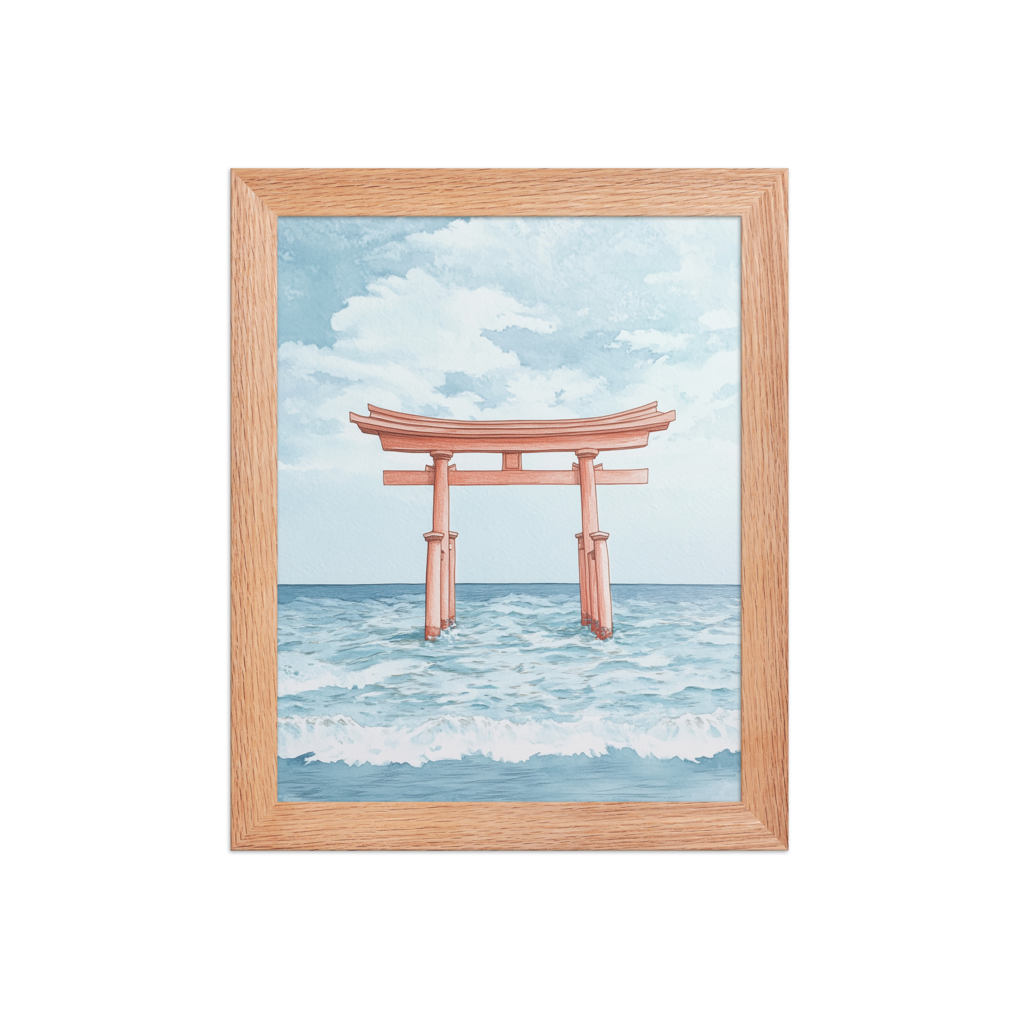 enhanced-matte-paper-framed-poster-in-red-oak-8x10-front-68f9d2fcceb7e.jpg Torii Gate Waves — Coastal Shinto Shrine Wall Decor — Framed Poster - Image 9