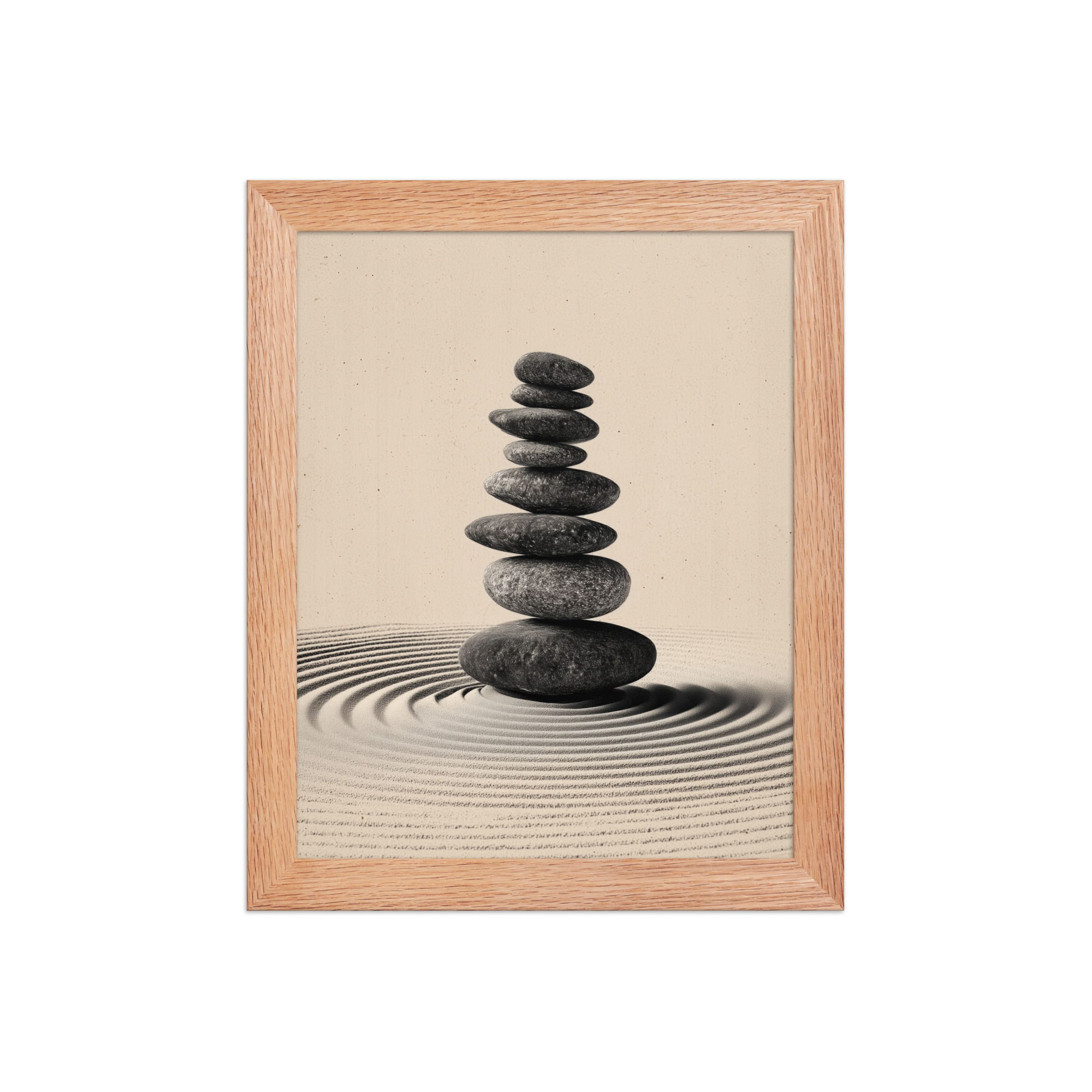 enhanced-matte-paper-framed-poster-in-red-oak-8x10-front-68f9e460c0070.jpg Balanced Stillness – Stacked Stones I Neutral Zen Stones Wall Art – Framed Poster - Image 9