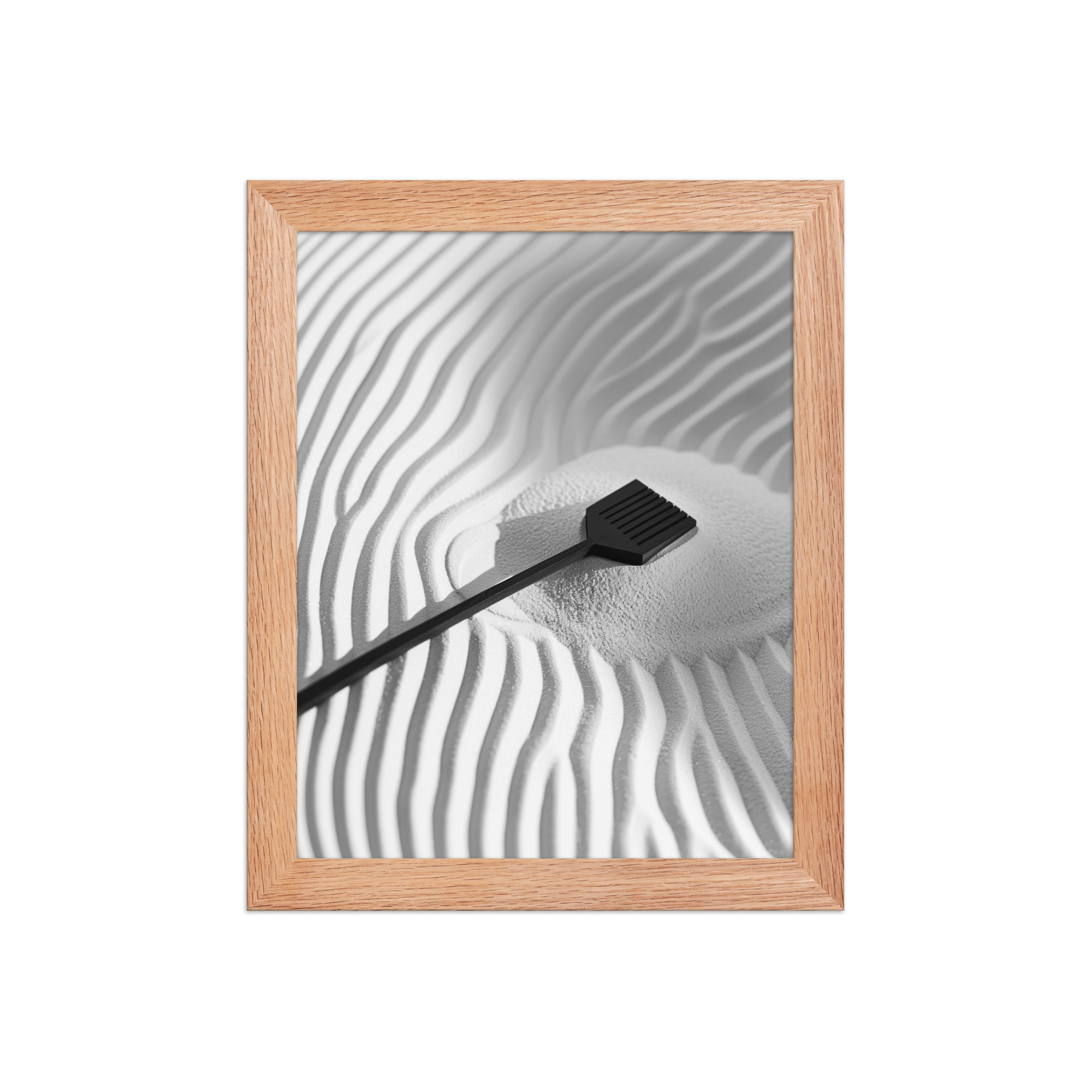 enhanced-matte-paper-framed-poster-in-red-oak-8x10-front-68f9e8d81fa18.jpg Zen Sand Rake – Minimal Monochrome Ripples Wall Art – Framed Poster - Image 9