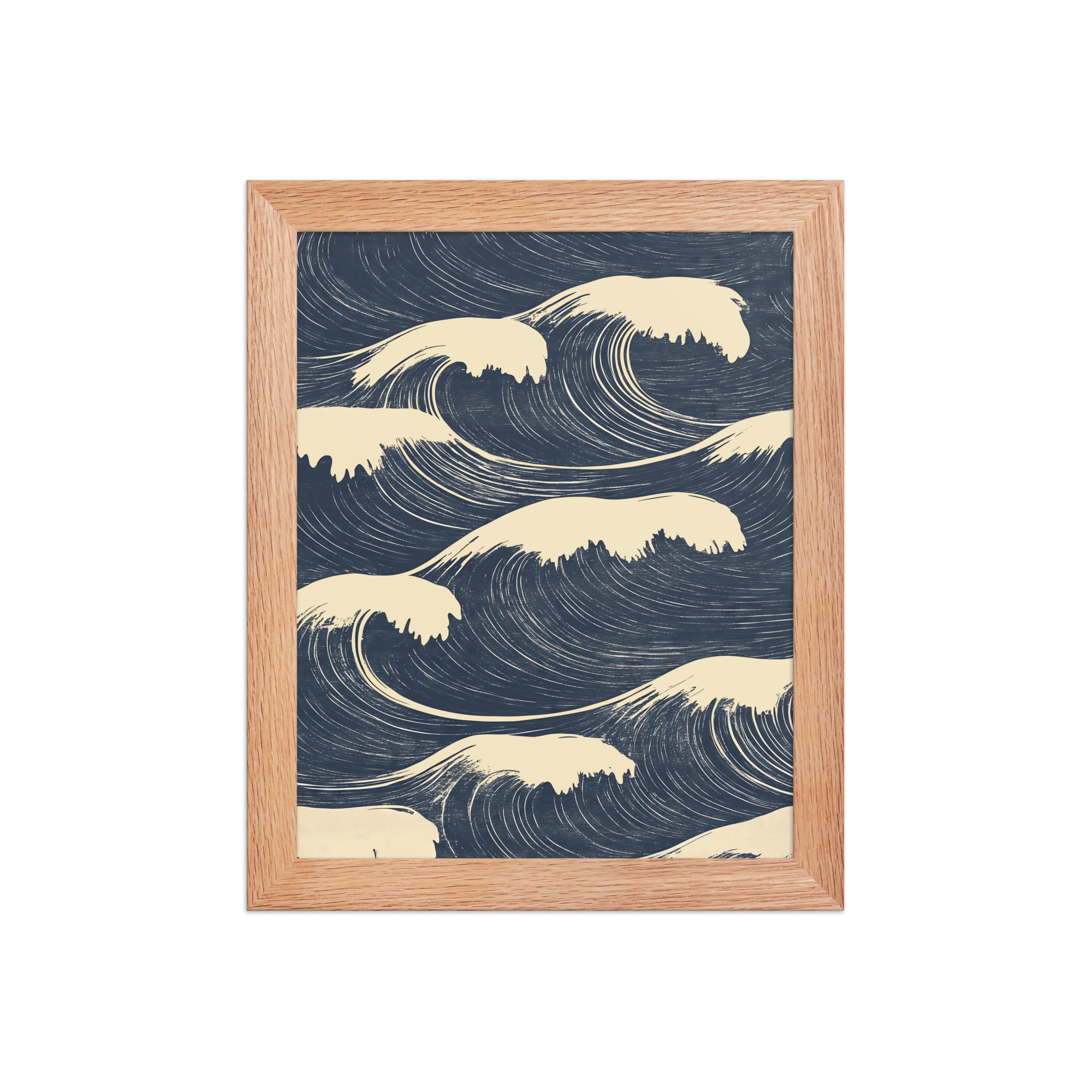 enhanced-matte-paper-framed-poster-in-red-oak-8x10-front-68f9f16a70730.jpg Edo Waves – Bold Indigo Ukiyo-e Ocean Pattern Wall Art – Framed Poster - Image 8