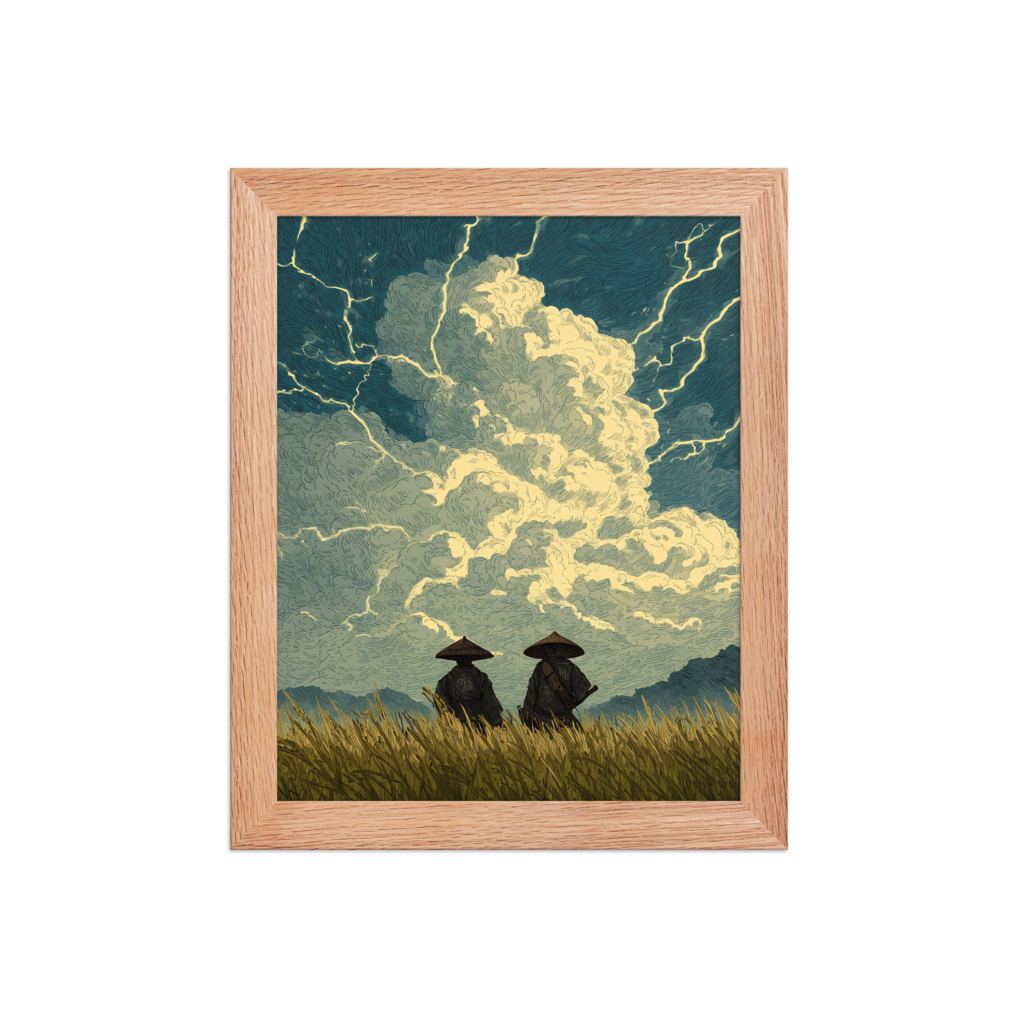 enhanced-matte-paper-framed-poster-in-red-oak-8x10-front-68f9f1a39cd21.jpg Before the Storm – Ukiyo-e Samurai Watchers Landscape Wall Art – Framed Poster - Image 8