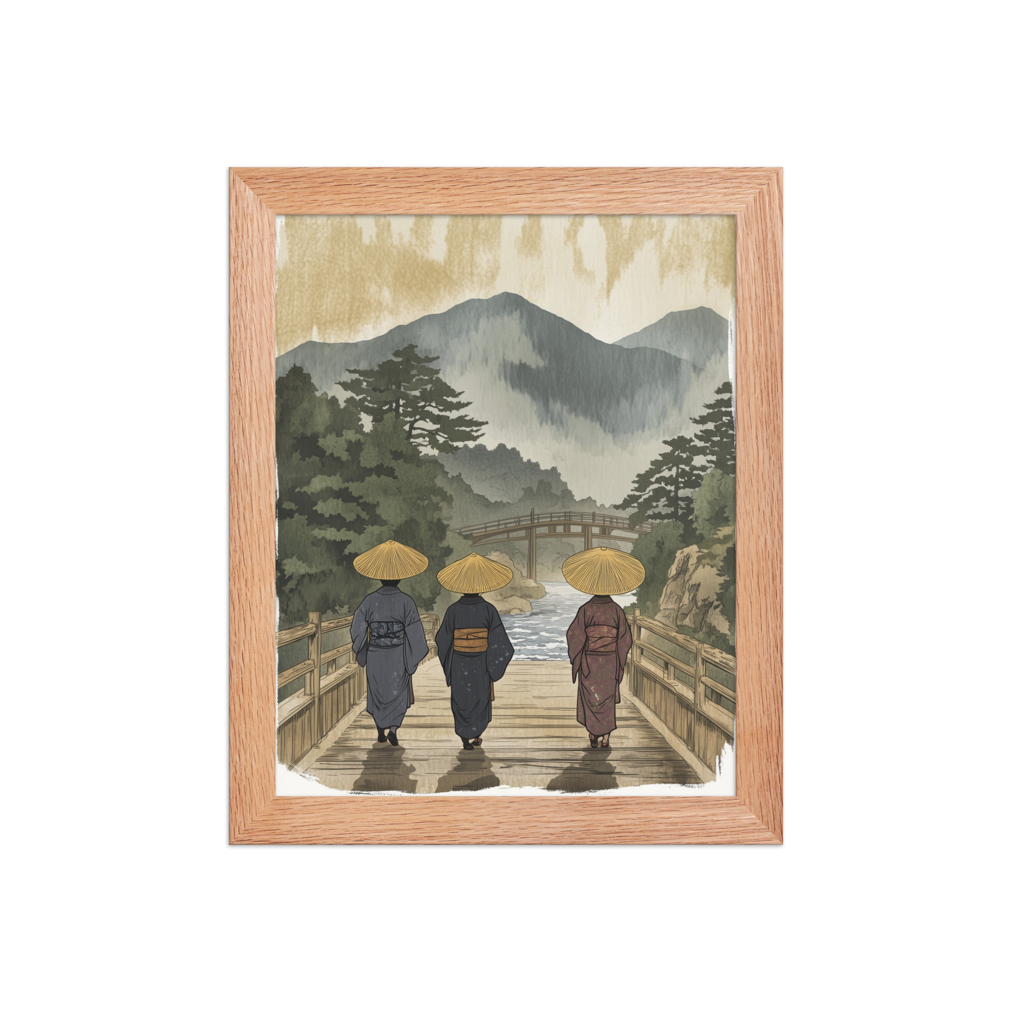 enhanced-matte-paper-framed-poster-in-red-oak-8x10-front-68f9f30d7e708.jpg Morning Walk to the Temple – Ukiyo-e Wall Art Print – Framed Poster - Image 9