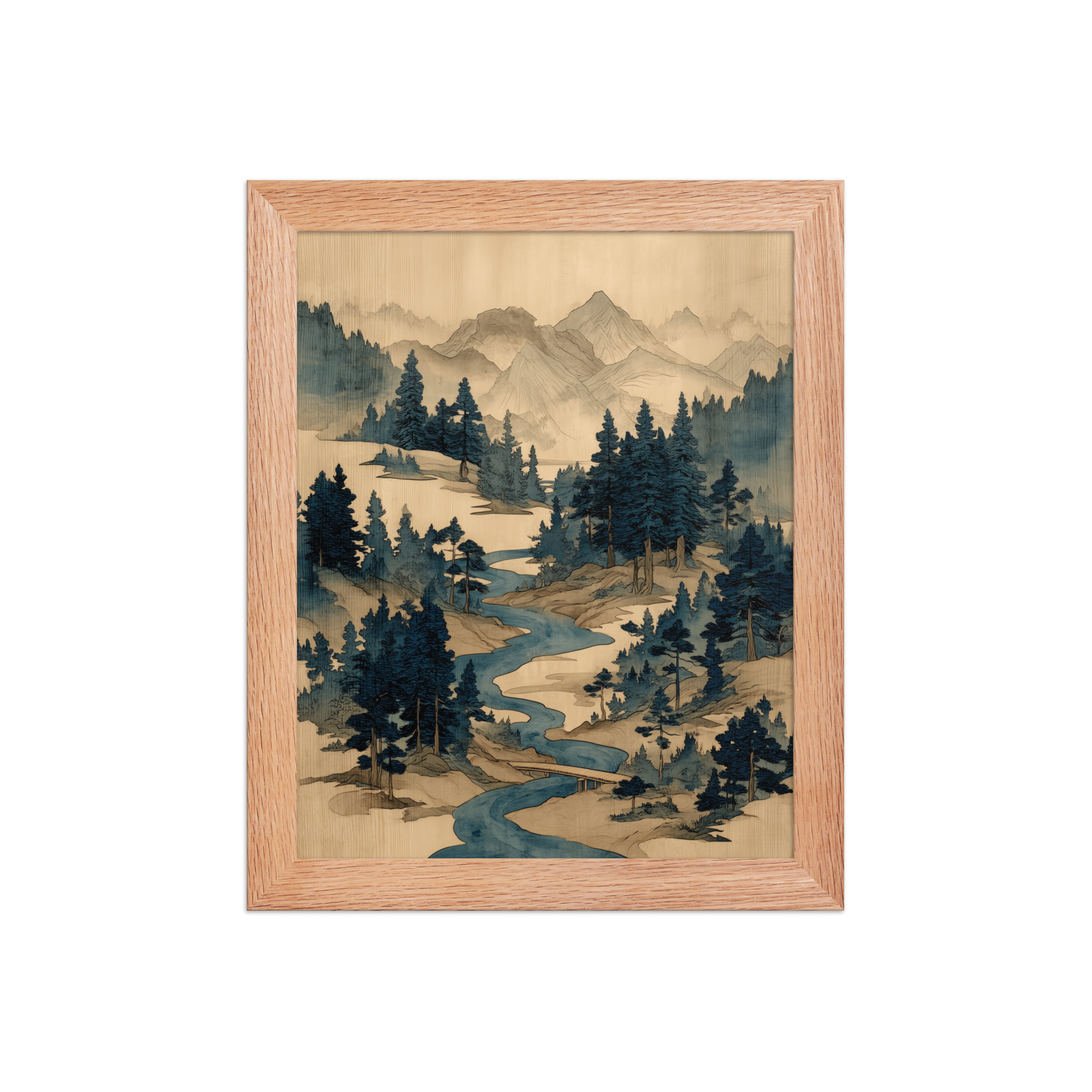 enhanced-matte-paper-framed-poster-in-red-oak-8x10-front-68f9f793e09a5.jpg Winding River Pines – Ukiyo-e Mountain Stream Landscape Wall Art – Framed Poster - Image 9