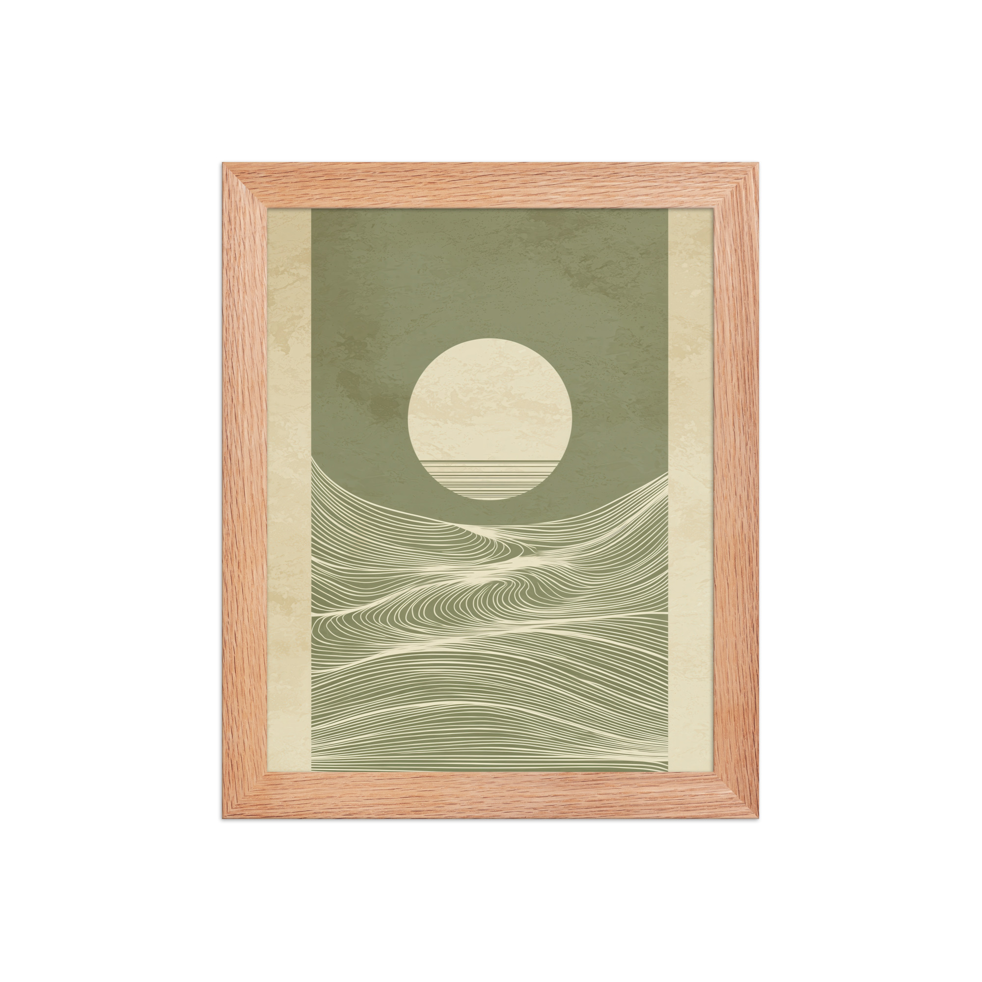 enhanced-matte-paper-framed-poster-in-red-oak-8x10-front-68f9f967058fd.jpg Calm Currents and Rising Light — Minimalist Sun With Landscape Lines Wall Art — Framed Poster - Image 7