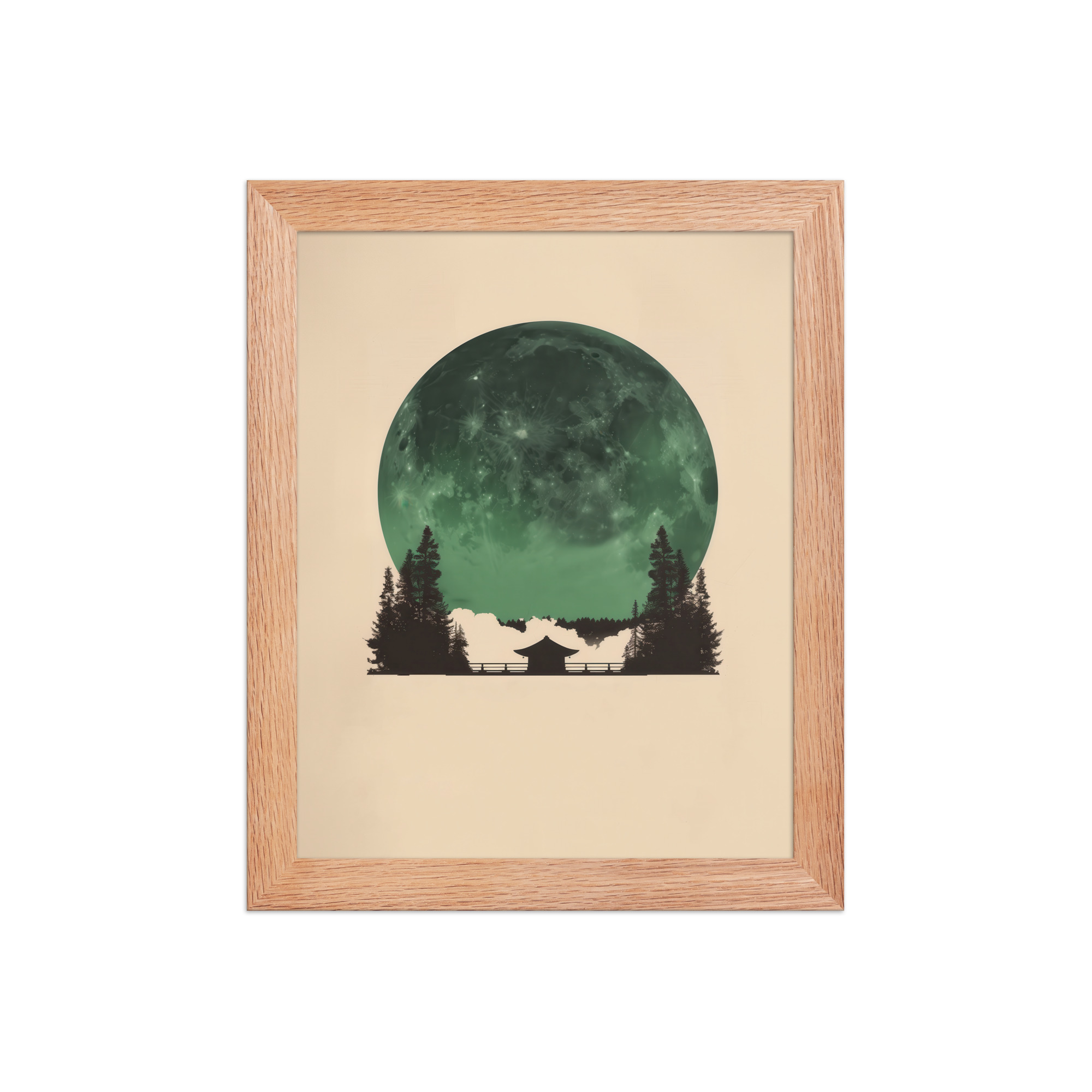 enhanced-matte-paper-framed-poster-in-red-oak-8x10-front-68f9ff10e43e3.jpg Emerald Moon Temple — Japandi Silhouette Wall Art — Framed Poster - Image 9