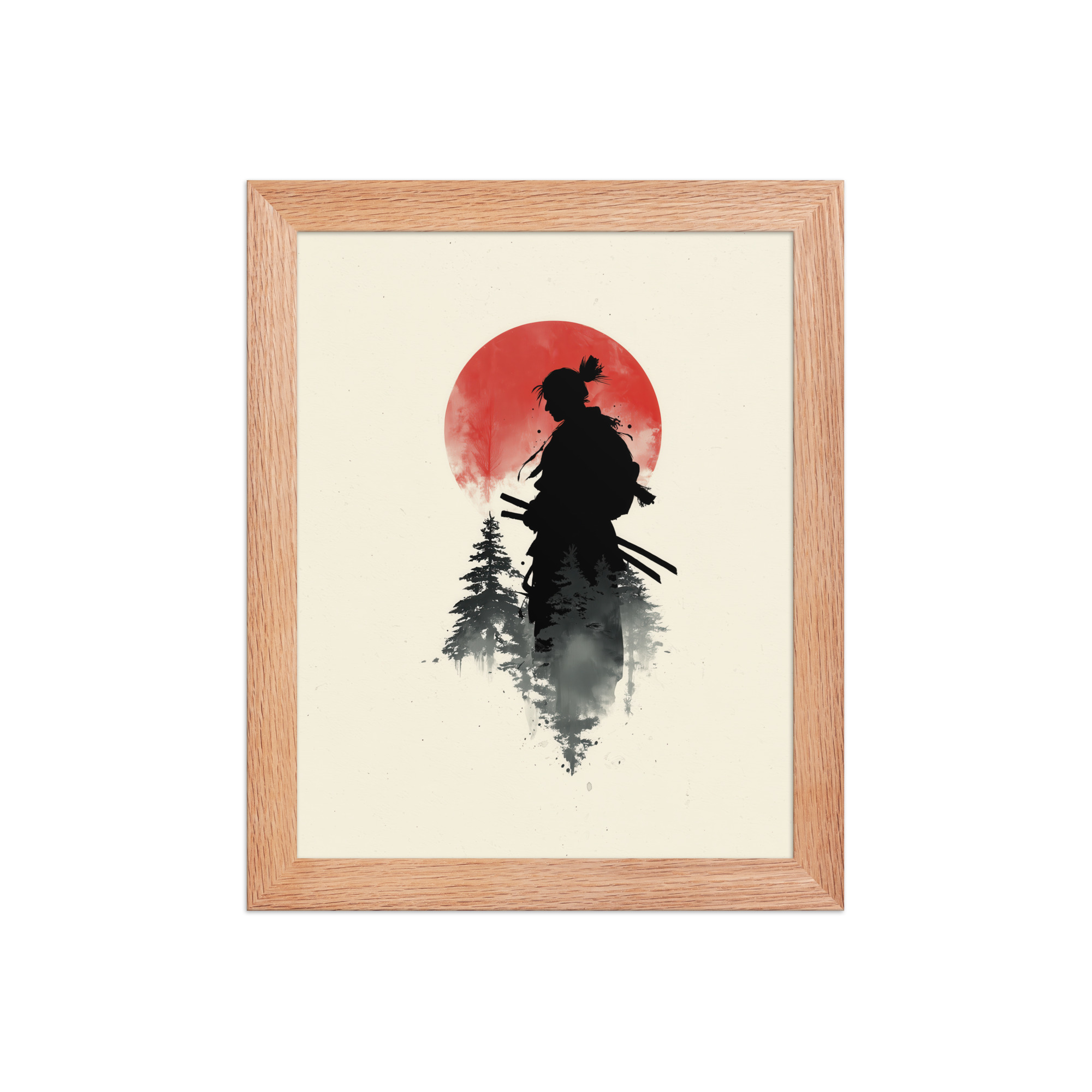 enhanced-matte-paper-framed-poster-in-red-oak-8x10-front-68fa15d359285.jpg Silent Watch Samurai II – Minimalist Japandi Samurai Minimal Japanese Decor – Framed Poster - Image 9