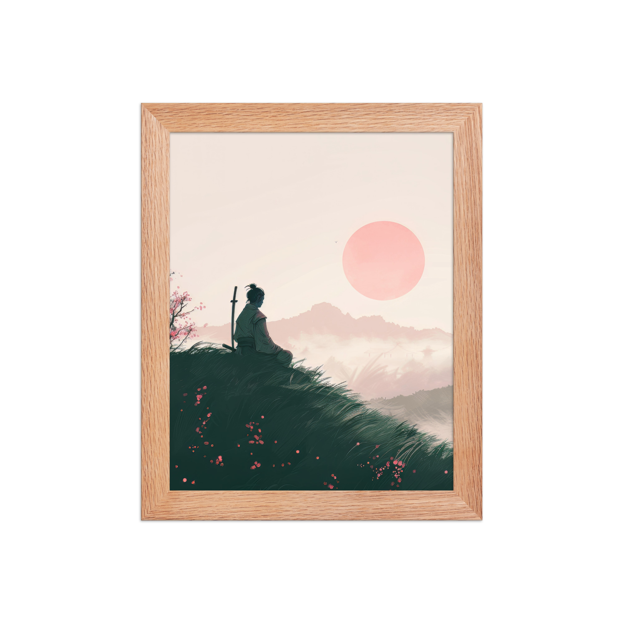 enhanced-matte-paper-framed-poster-in-red-oak-8x10-front-68fa167397439.jpg Samurai at Dawn – Pink Sun Over Hills Quiet Strength at Daybreak Wall Decor – Framed Poster - Image 8