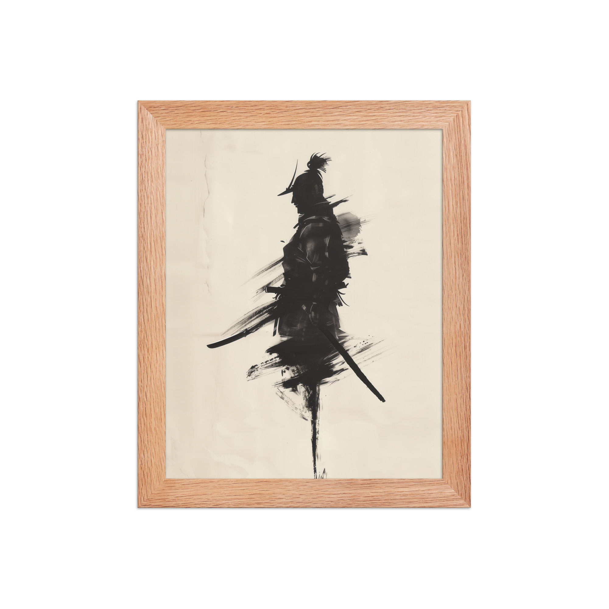 enhanced-matte-paper-framed-poster-in-red-oak-8x10-front-68fa17035293c.jpg Shadowed Warrior – Sumi-e Silhouette of a Lone Samurai Wall Decor – Framed Poster - Image 9
