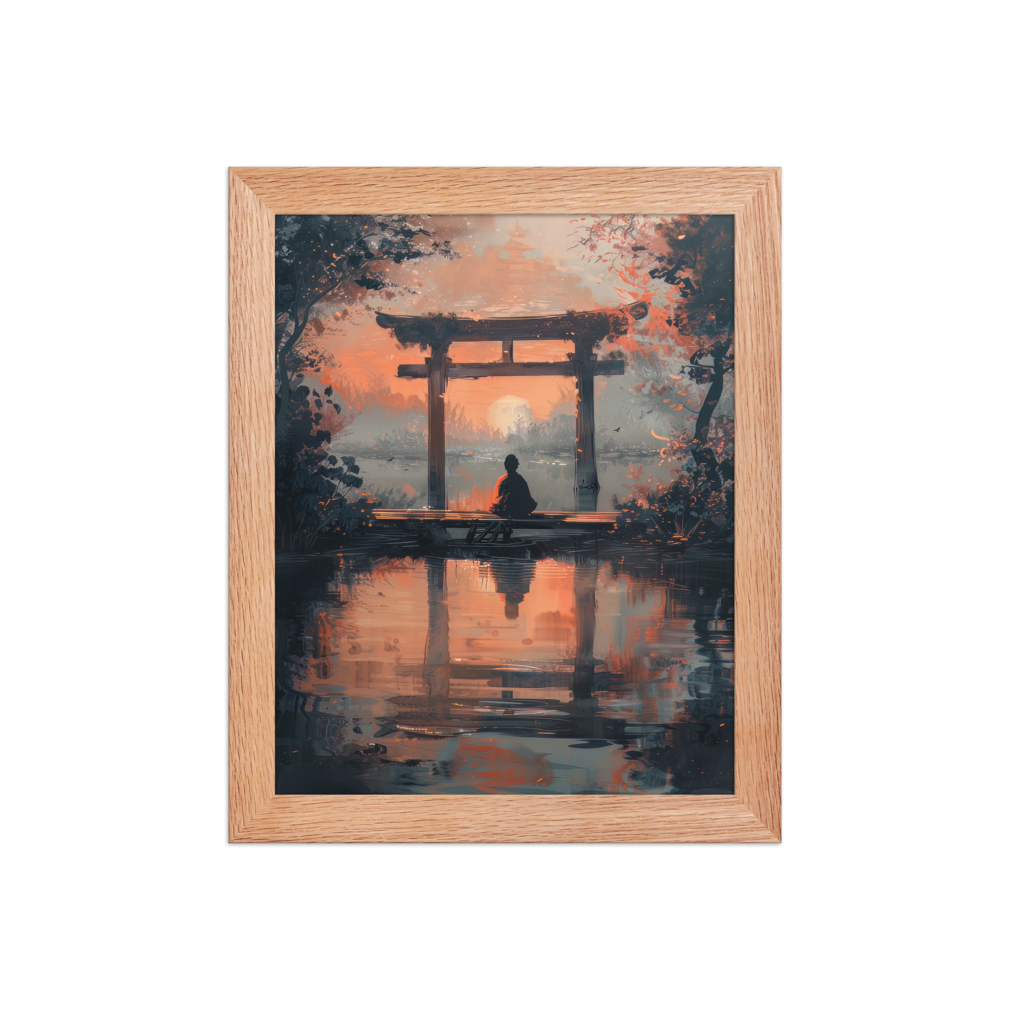 enhanced-matte-paper-framed-poster-in-red-oak-8x10-front-68fa17ba82eff.jpg Torii Reflections at Dusk – Evening Glow and Still Waters Wall Decor – Framed Poster - Image 9