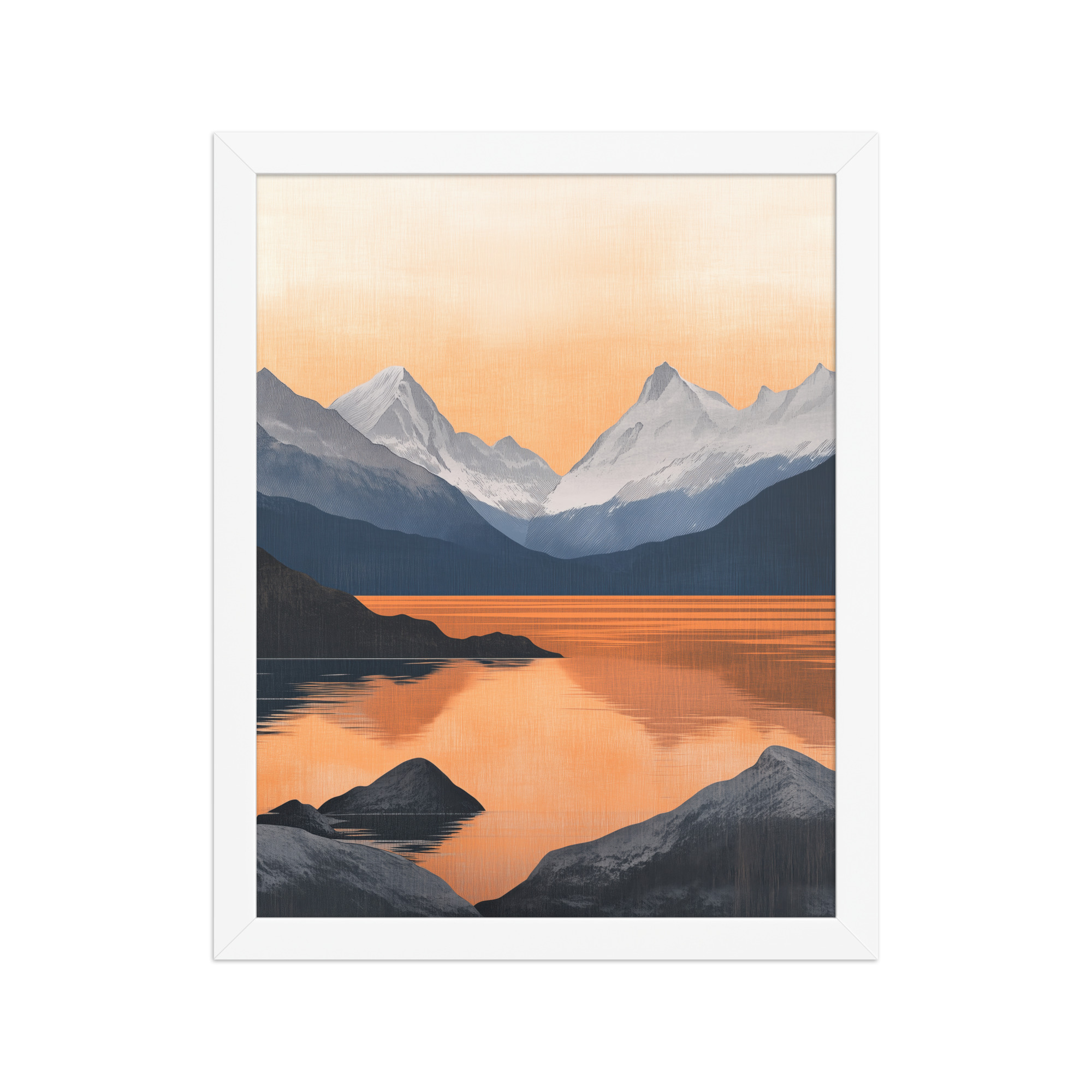 enhanced-matte-paper-framed-poster-in-white-11x14-front-68f87bd8267b9.jpg Nordic Sunset Reflections — Serene Mountain Lake Panorama Landscape Wall Art — Framed Poster - Image 15