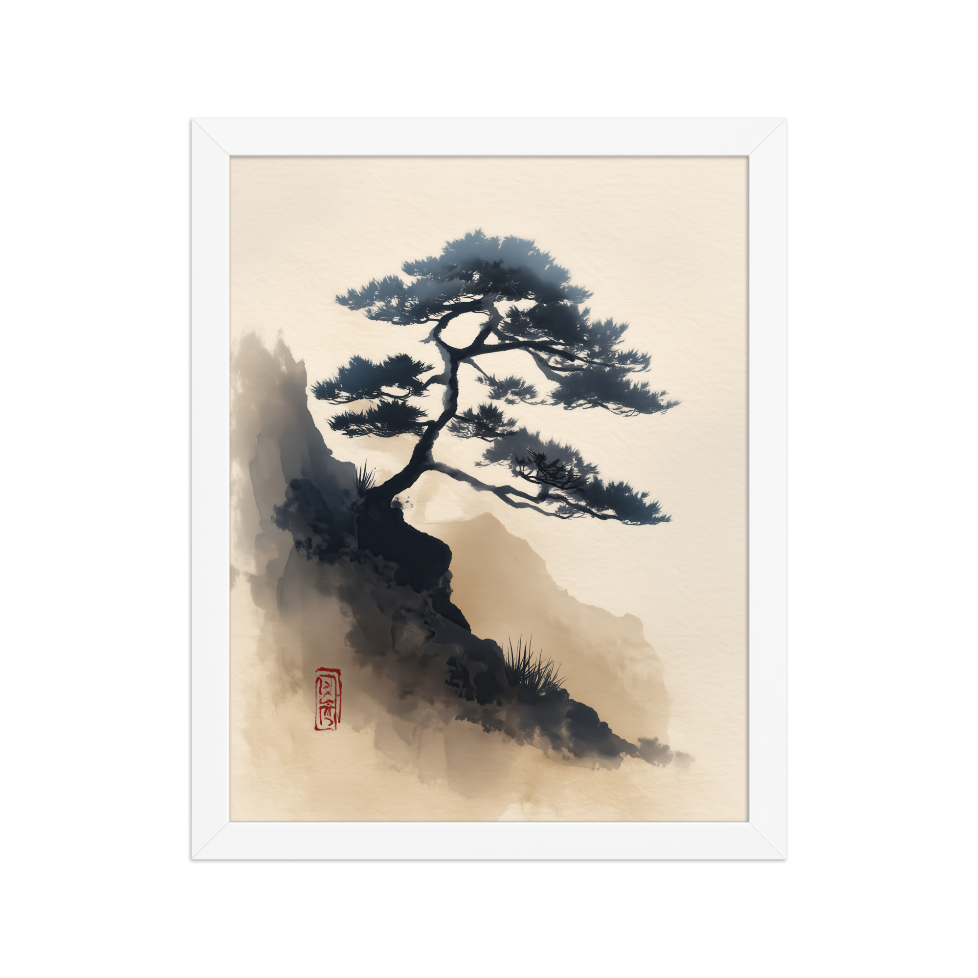 enhanced-matte-paper-framed-poster-in-white-11x14-front-68f87d0d3c870.jpg Mountain Pine in Soft Ink — Sumi-e Japanese Landscape Wall Decor — Framed Poster - Image 15