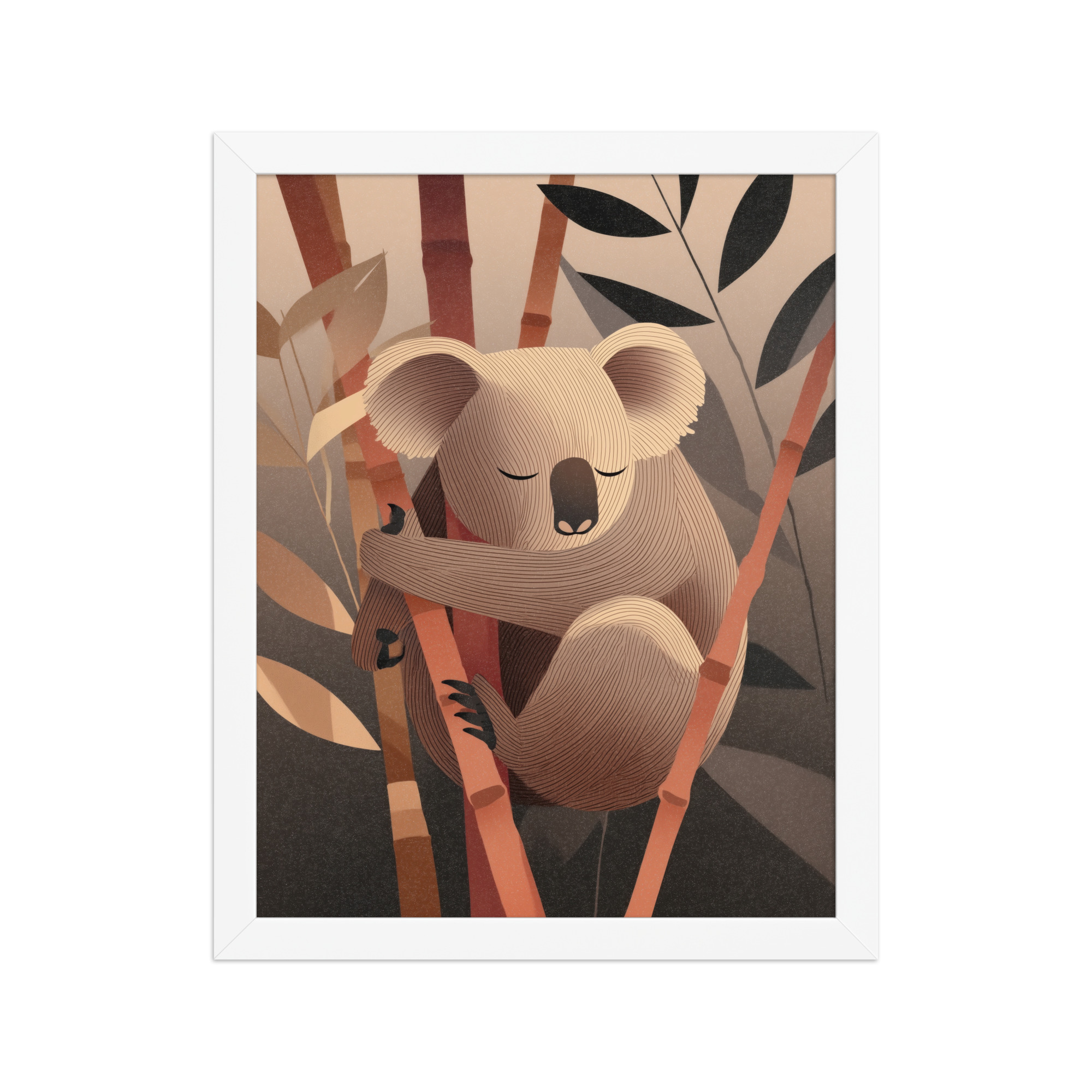 enhanced-matte-paper-framed-poster-in-white-11x14-front-68f8be96463e6.jpg Koala Dreams in Bamboo — Minimal Sleeping Koala in Warm Tones Wall Decor — Framed Poster - Image 18
