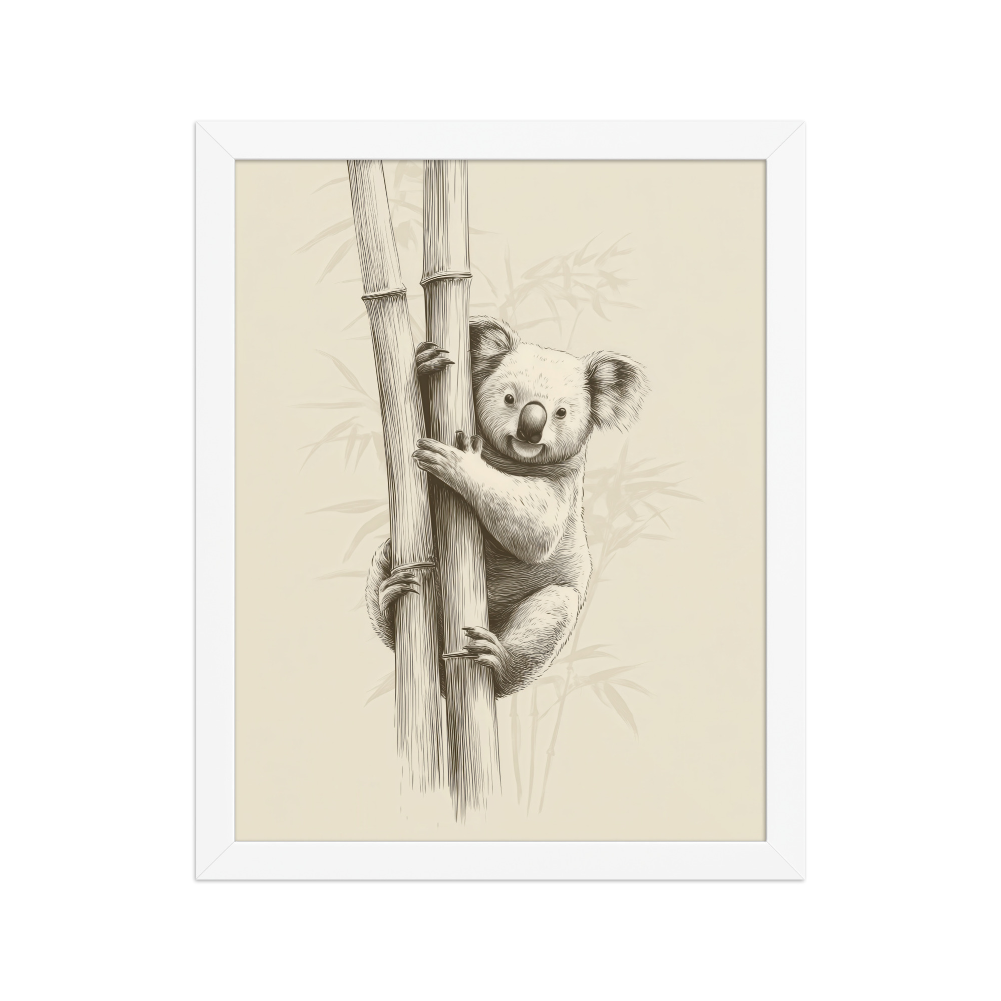 enhanced-matte-paper-framed-poster-in-white-11x14-front-68f8bef312665.jpg Koala Bamboo I — Koala Illustration in Warm Neutrals Wall Decor — Framed Poster - Image 18