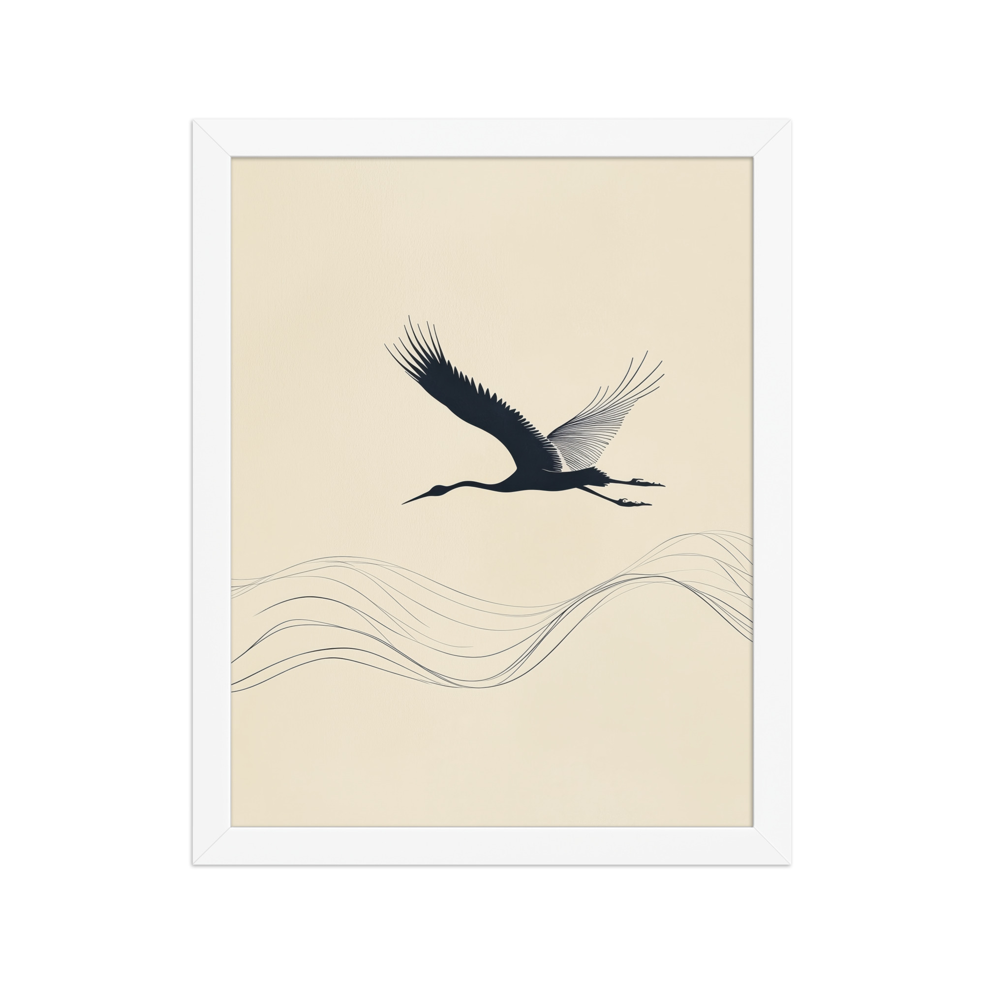 enhanced-matte-paper-framed-poster-in-white-11x14-front-68f8ffc050ae4.jpg Graceful Ascent — Minimal Crane Silhouette with Flowing Lines Wall Decor — Framed Poster - Image 18