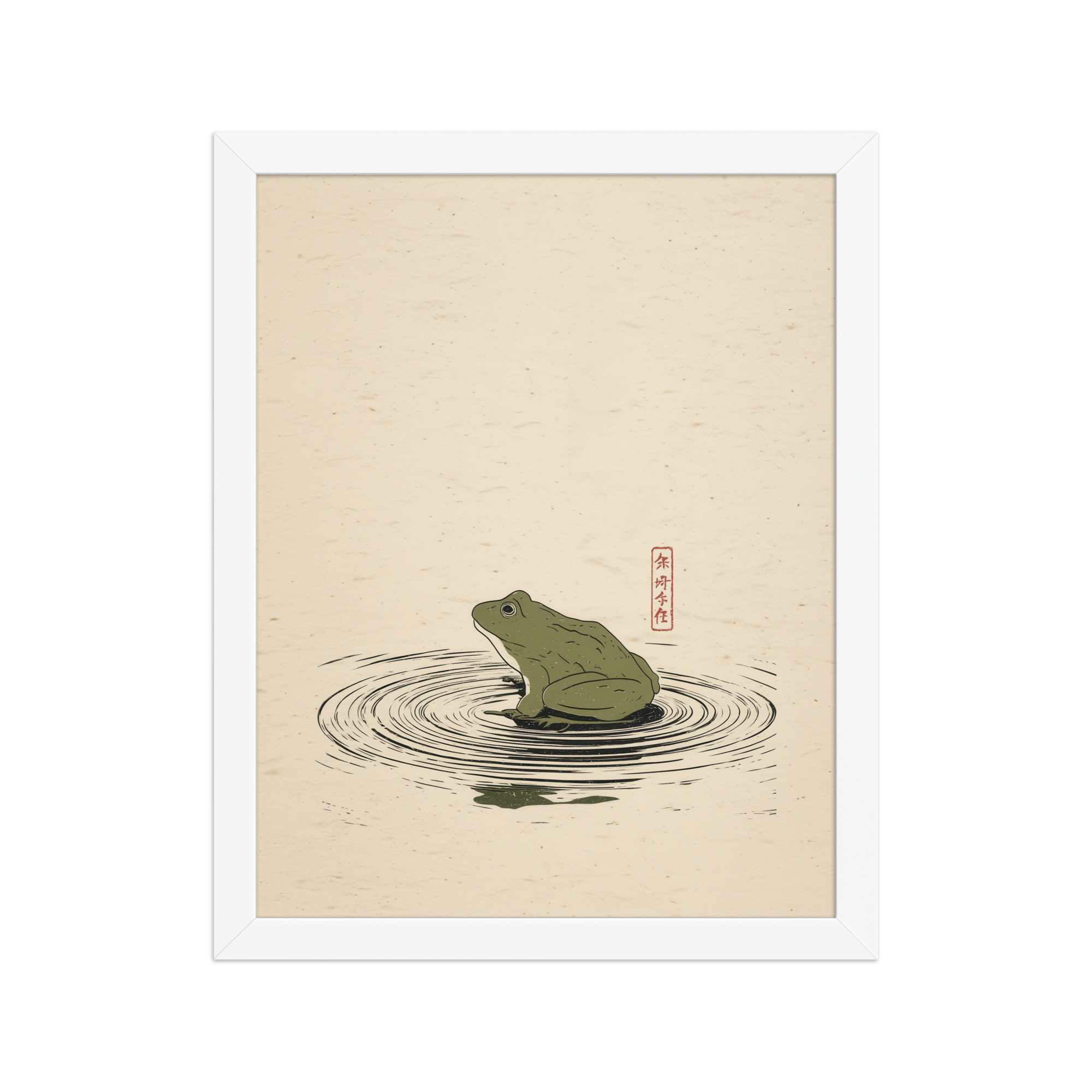 enhanced-matte-paper-framed-poster-in-white-11x14-front-68f90157c784f.jpg Frog on Pond — Minimal Frog Illustration with Ripples Wall Decor — Framed Poster - Image 16