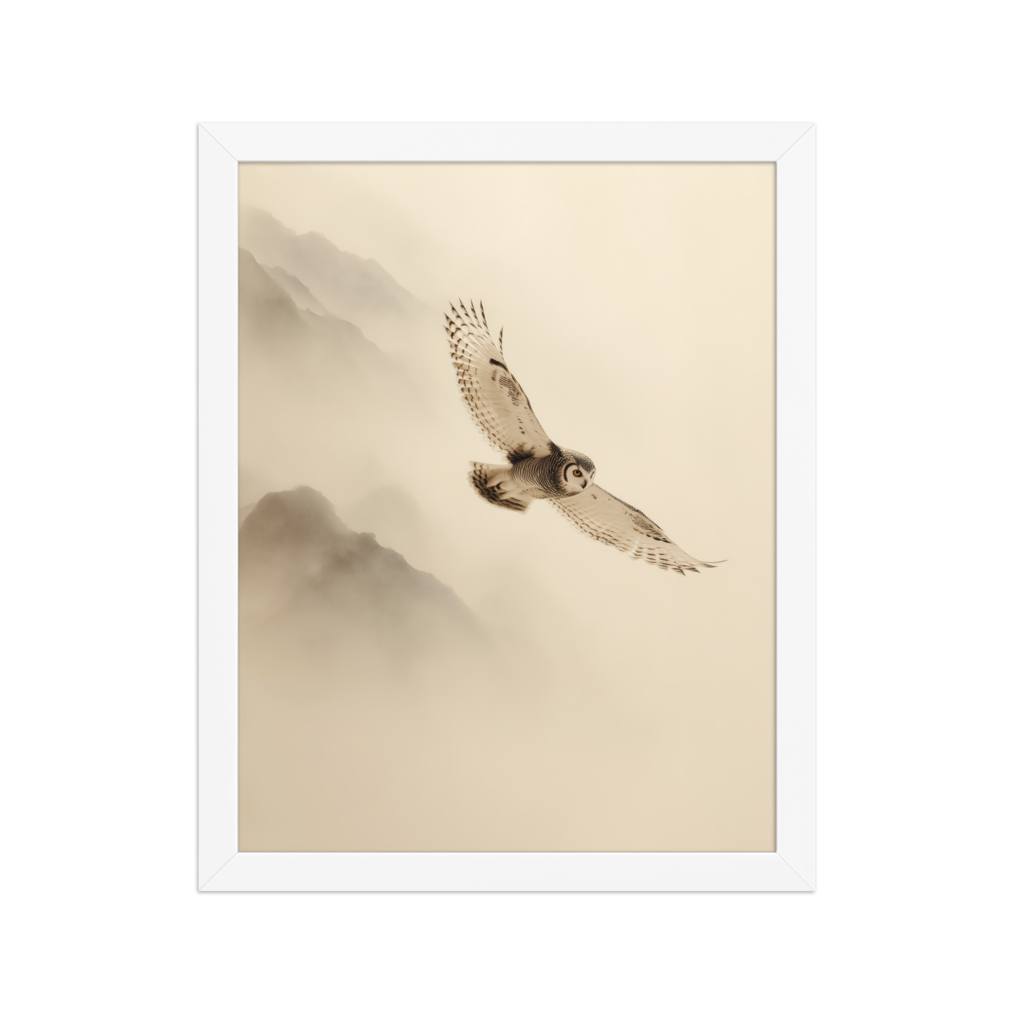 enhanced-matte-paper-framed-poster-in-white-11x14-front-68f904c80e0fb.jpg Flight Through Mist — Owl in Motion Wildlife Wall Art — Framed Poster - Image 15