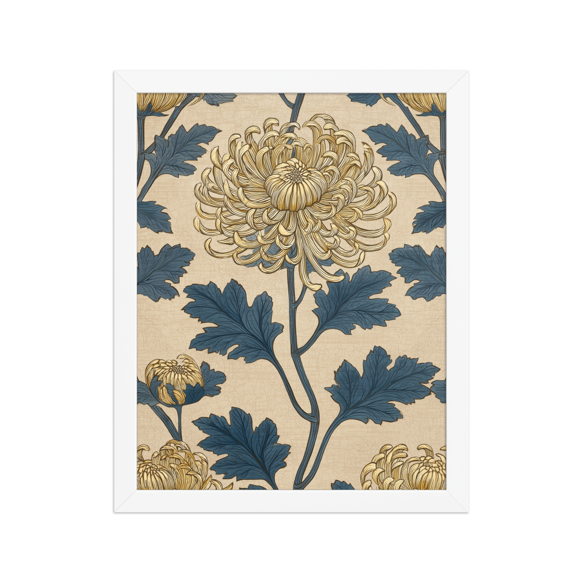 enhanced-matte-paper-framed-poster-in-white-11x14-front-68f91ec473b39.jpg Golden Chrysanthemum — Blue & Gold Botanical Wall Decor — Framed Poster - Image 18