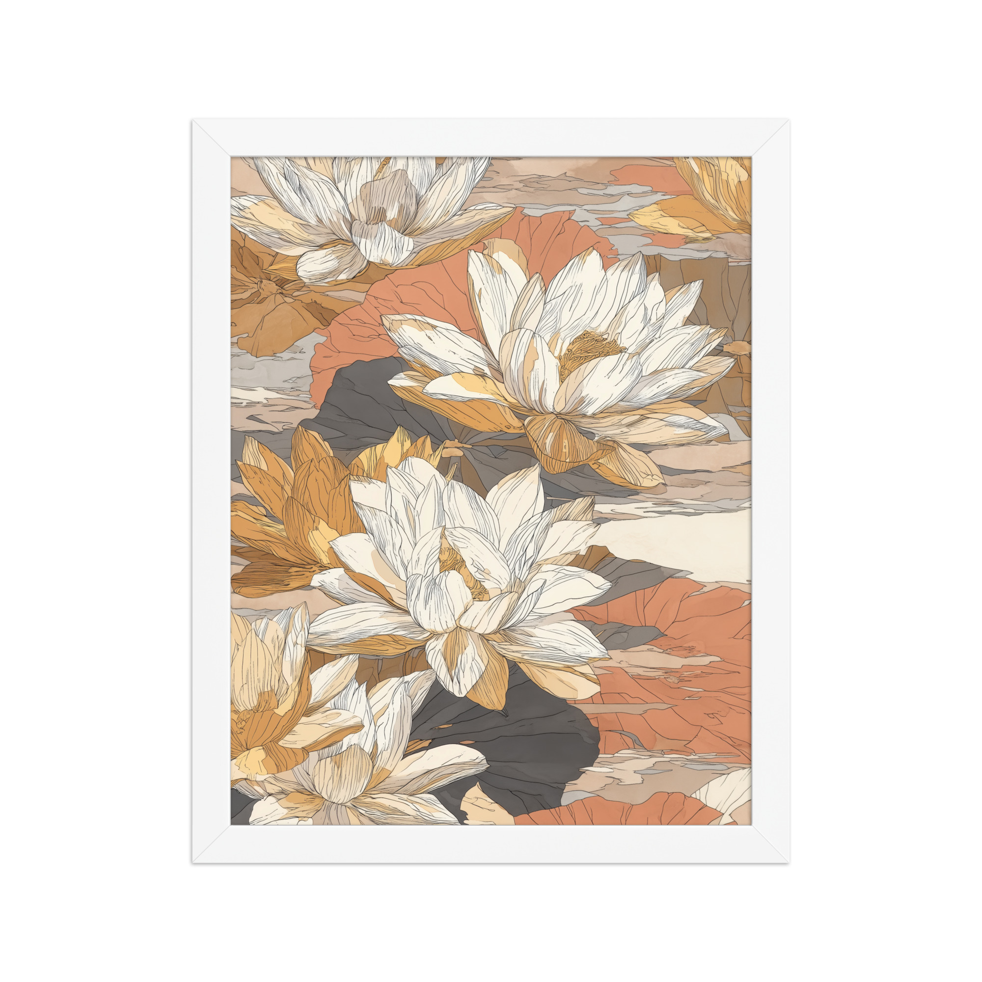 enhanced-matte-paper-framed-poster-in-white-11x14-front-68f922f461e56.jpg Lotus Blossom Pattern — Warm Terracotta Floral Wall Art — Framed Poster - Image 15
