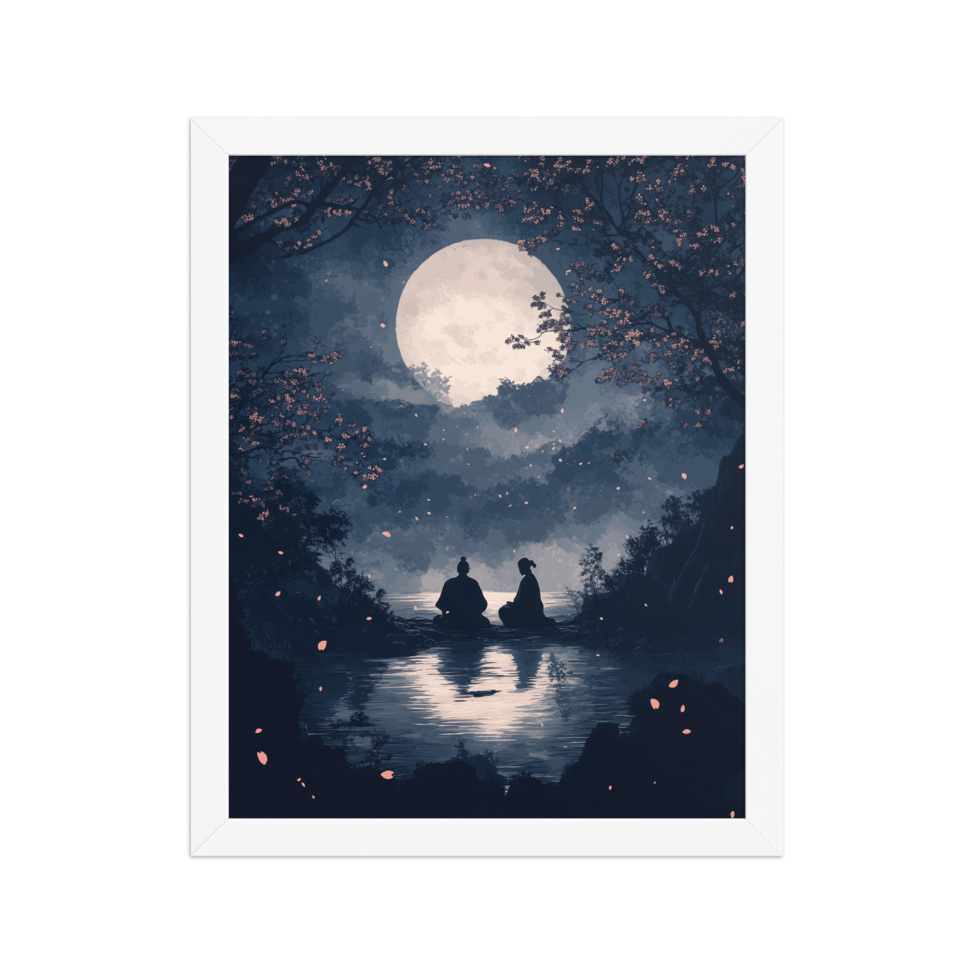 enhanced-matte-paper-framed-poster-in-white-11x14-front-68f9ce45de605.jpg Midnight Reflections — Moonlit Lake Sakura Wall Art — Framed Poster - Image 15