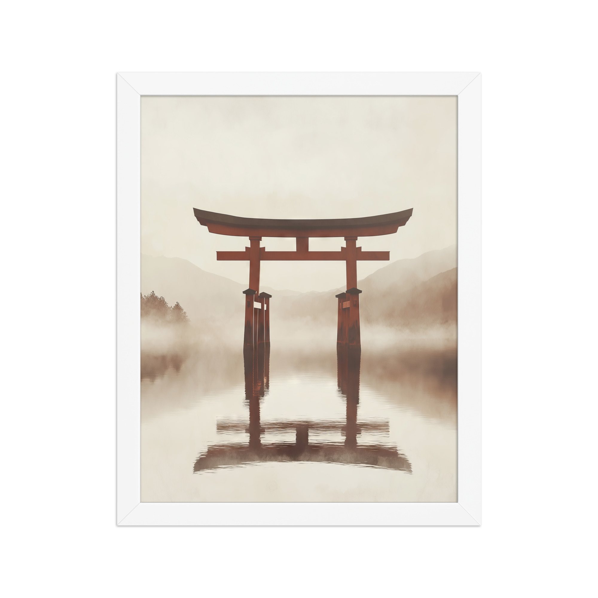 enhanced-matte-paper-framed-poster-in-white-11x14-front-68f9cfe671695.jpg Torii Reflections — Minimal Misty Lake Wall Art — Framed Poster - Image 18