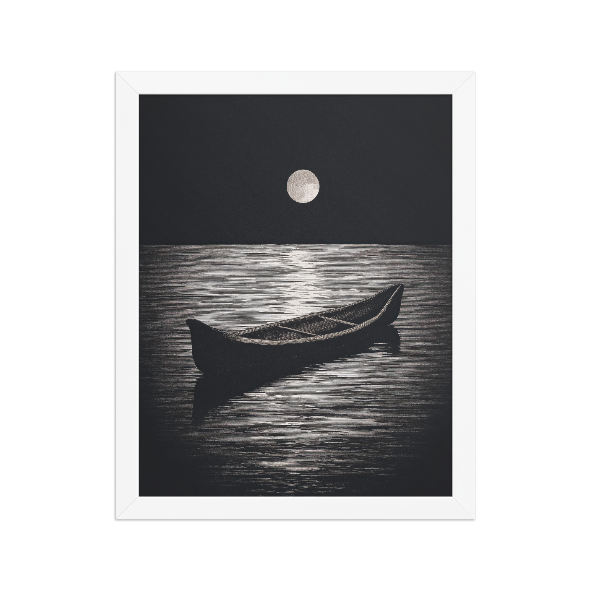 enhanced-matte-paper-framed-poster-in-white-11x14-front-68f9d0a4e5dbd.jpg Moonlit Canoe II — Minimal Silver Moon Night Wall Art — Framed Poster - Image 18