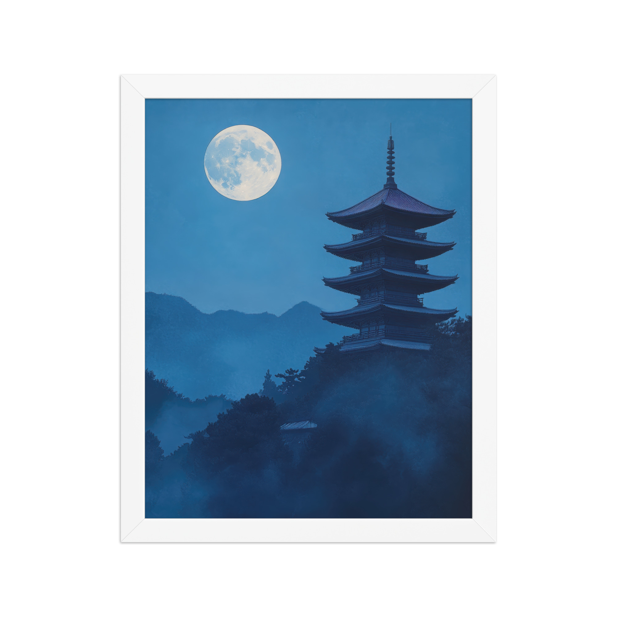 enhanced-matte-paper-framed-poster-in-white-11x14-front-68f9d4a4cc746.jpg Twilight Pagoda Stillness — Moonlit Temple Wall Decor — Framed Poster - Image 15