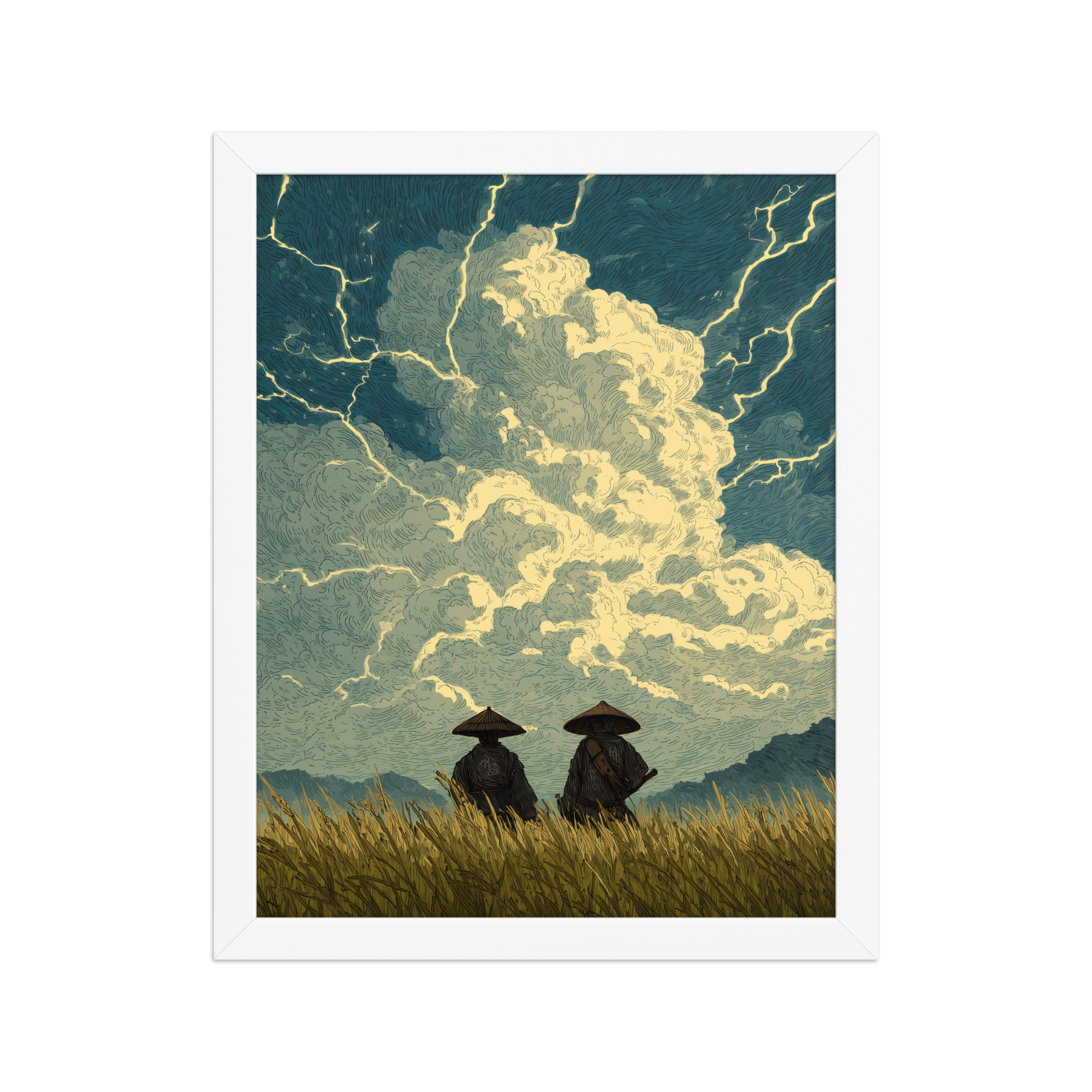 enhanced-matte-paper-framed-poster-in-white-11x14-front-68f9f1a39d42e.jpg Before the Storm – Ukiyo-e Samurai Watchers Landscape Wall Art – Framed Poster - Image 16