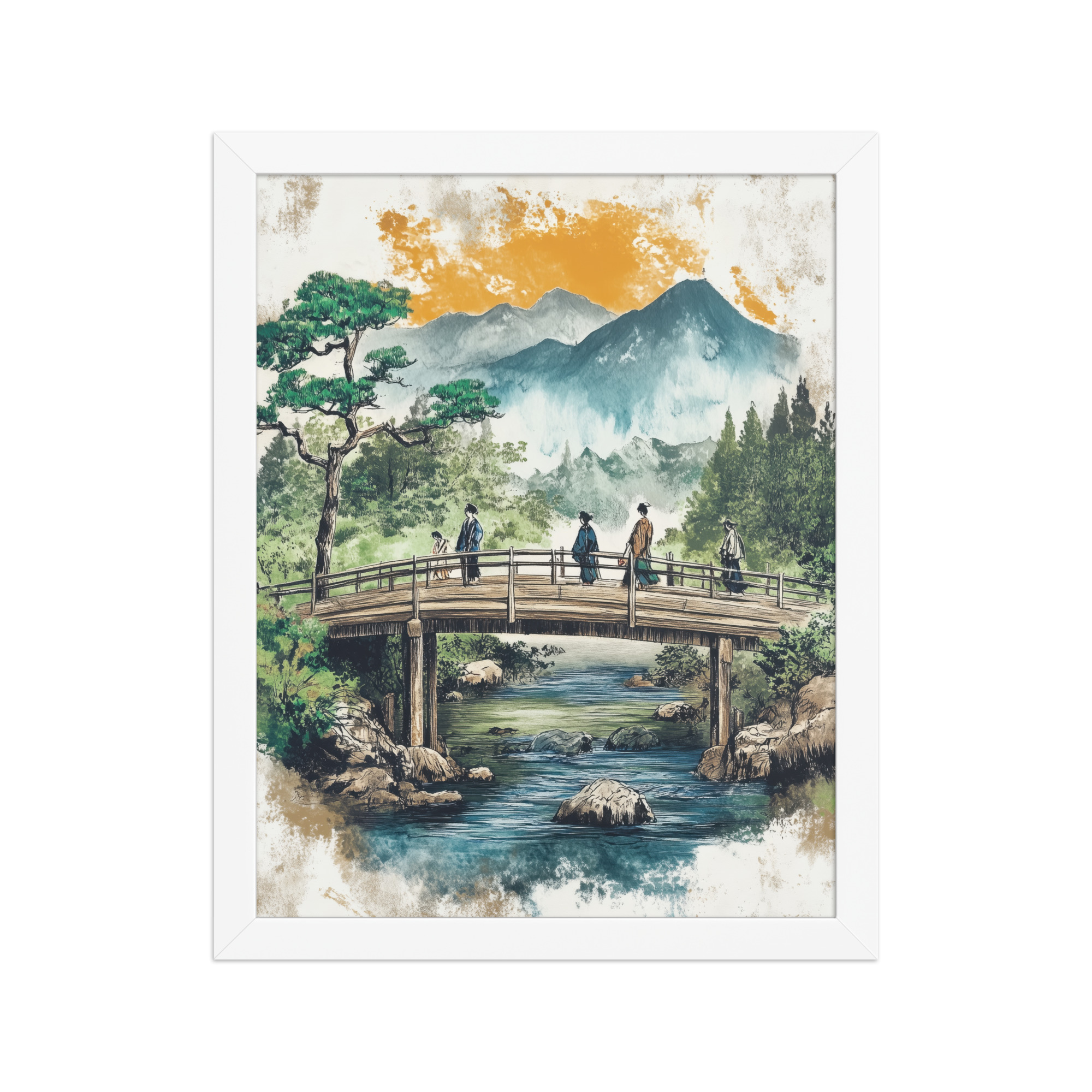 enhanced-matte-paper-framed-poster-in-white-11x14-front-68f9f20379d96.jpg Bridge to the Highlands – Ukiyo-e Mountain Bridge Wall Art – Framed Poster - Image 15