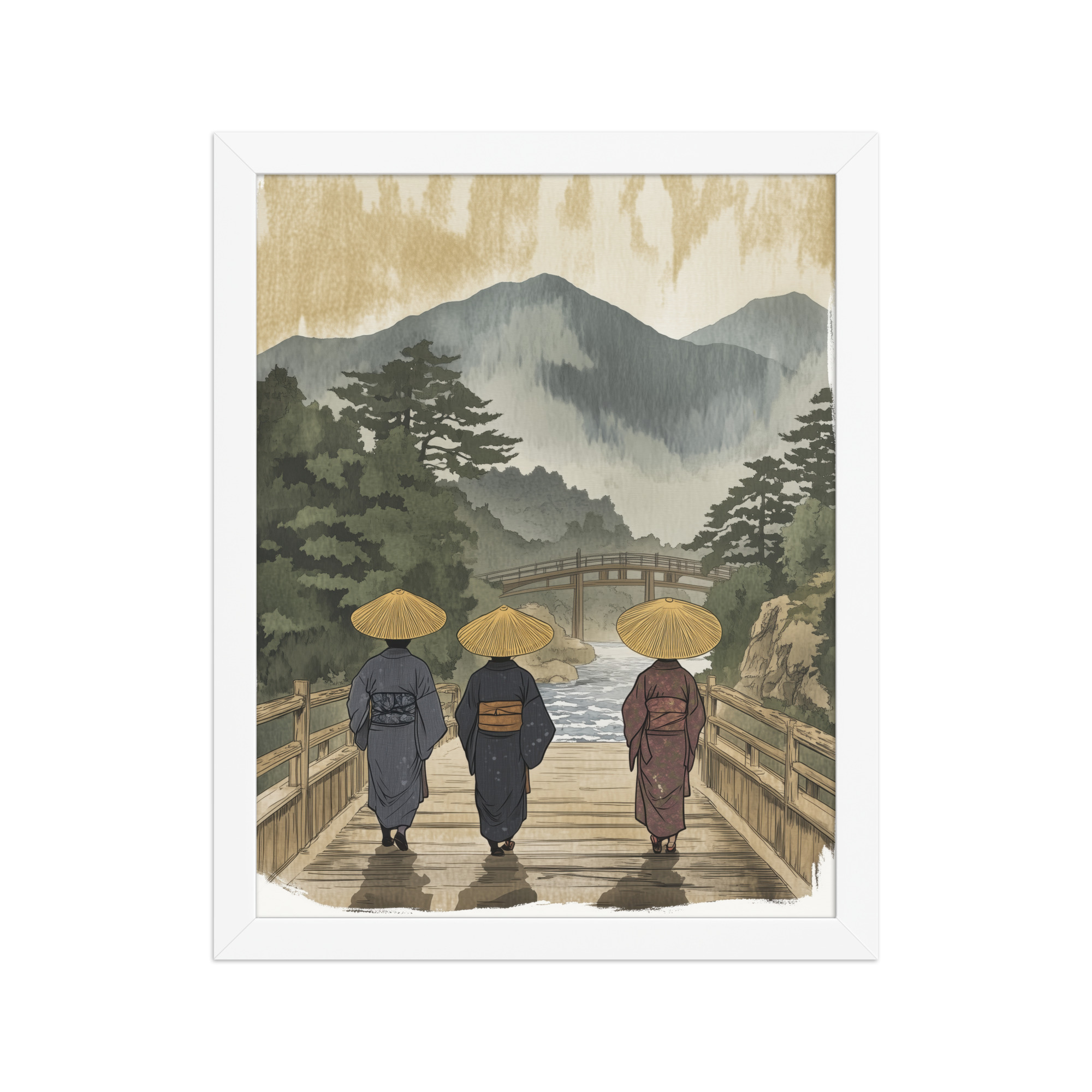 enhanced-matte-paper-framed-poster-in-white-11x14-front-68f9f30d7ecef.jpg Morning Walk to the Temple – Ukiyo-e Wall Art Print – Framed Poster - Image 18