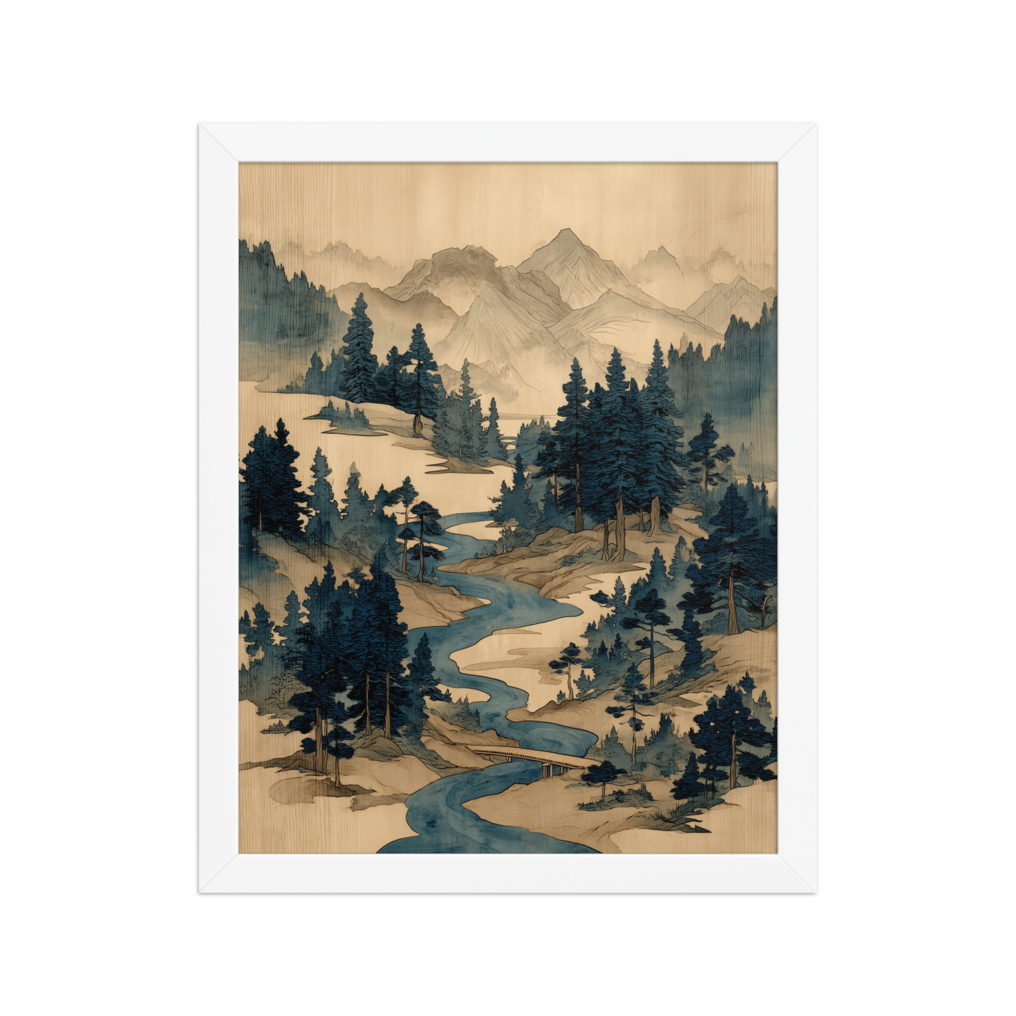 enhanced-matte-paper-framed-poster-in-white-11x14-front-68f9f793e0e5d.jpg Winding River Pines – Ukiyo-e Mountain Stream Landscape Wall Art – Framed Poster - Image 18
