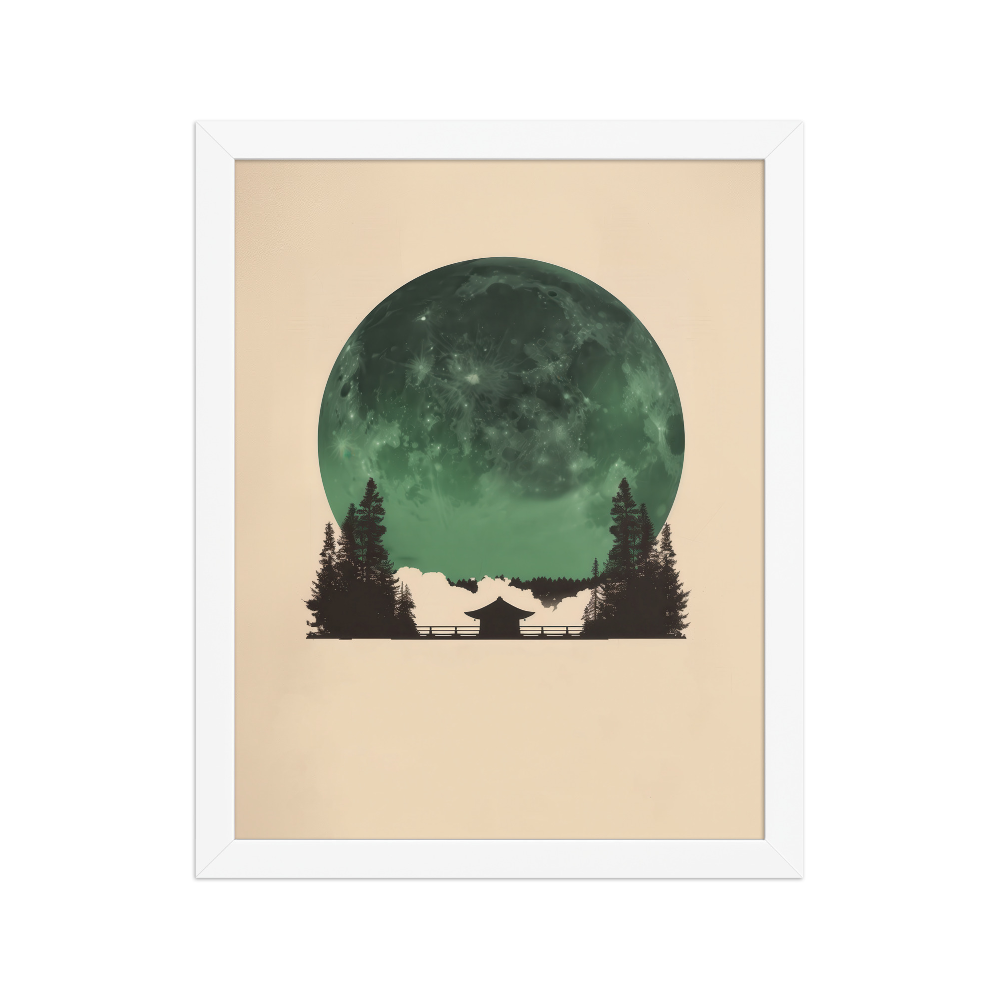 enhanced-matte-paper-framed-poster-in-white-11x14-front-68f9ff10e4be5.jpg Emerald Moon Temple — Japandi Silhouette Wall Art — Framed Poster - Image 18