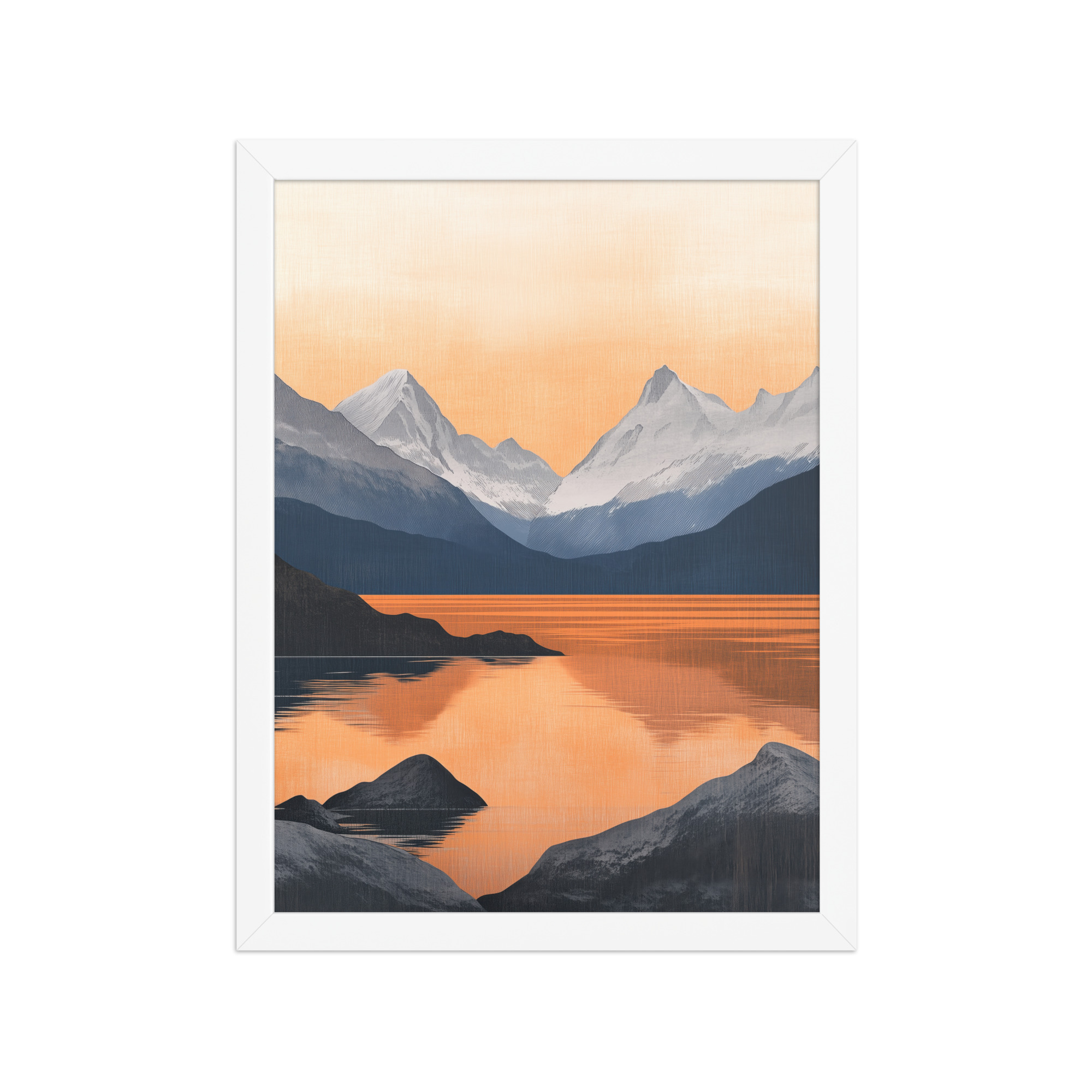 enhanced-matte-paper-framed-poster-in-white-12x16-front-68f87bd8268bc.jpg Nordic Sunset Reflections — Serene Mountain Lake Panorama Landscape Wall Art — Framed Poster - Image 16