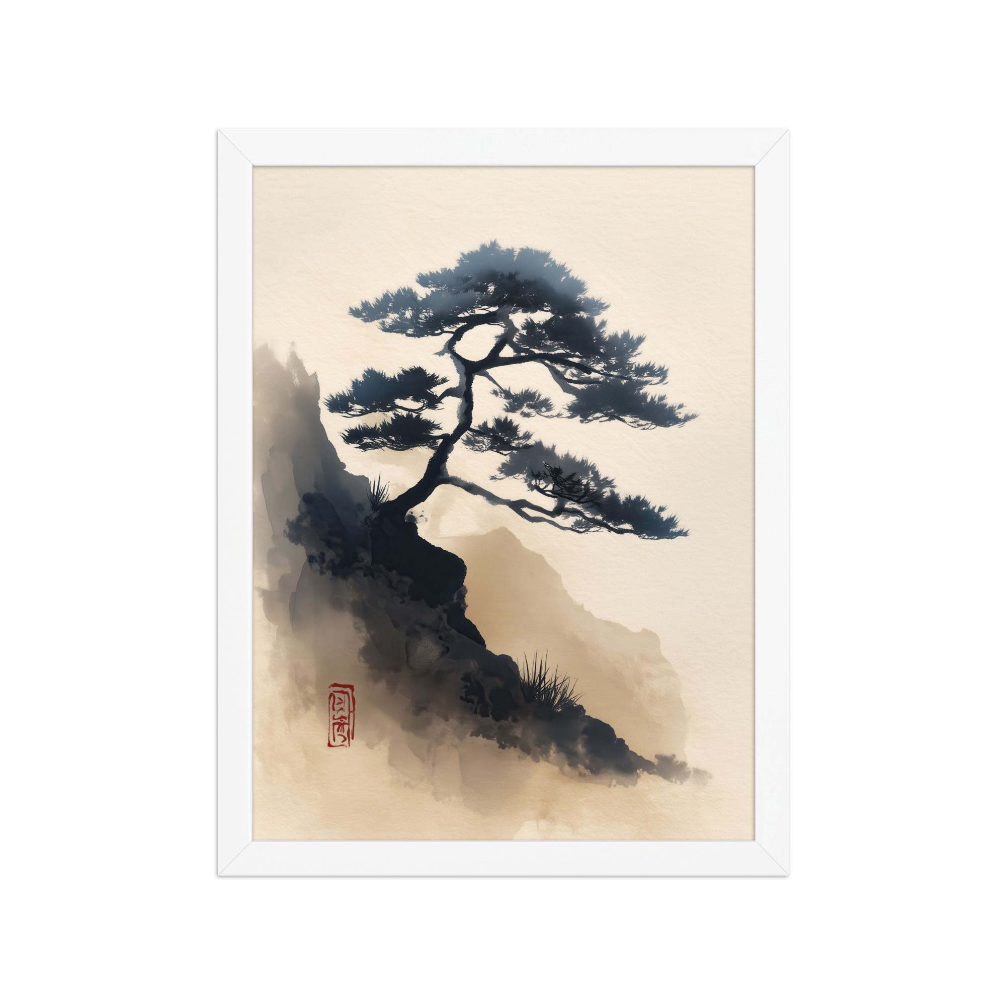 enhanced-matte-paper-framed-poster-in-white-12x16-front-68f87d0d3c966.jpg Mountain Pine in Soft Ink — Sumi-e Japanese Landscape Wall Decor — Framed Poster - Image 16