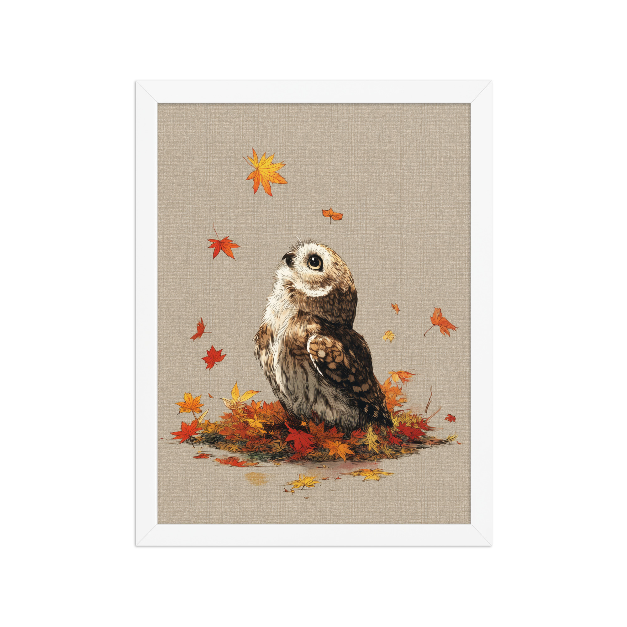 enhanced-matte-paper-framed-poster-in-white-12x16-front-68f89a1ad8ac5.jpg Autumn Gaze Owl — Owl Illustration with Falling Leaves Wall Art — Framed Poster - Image 13