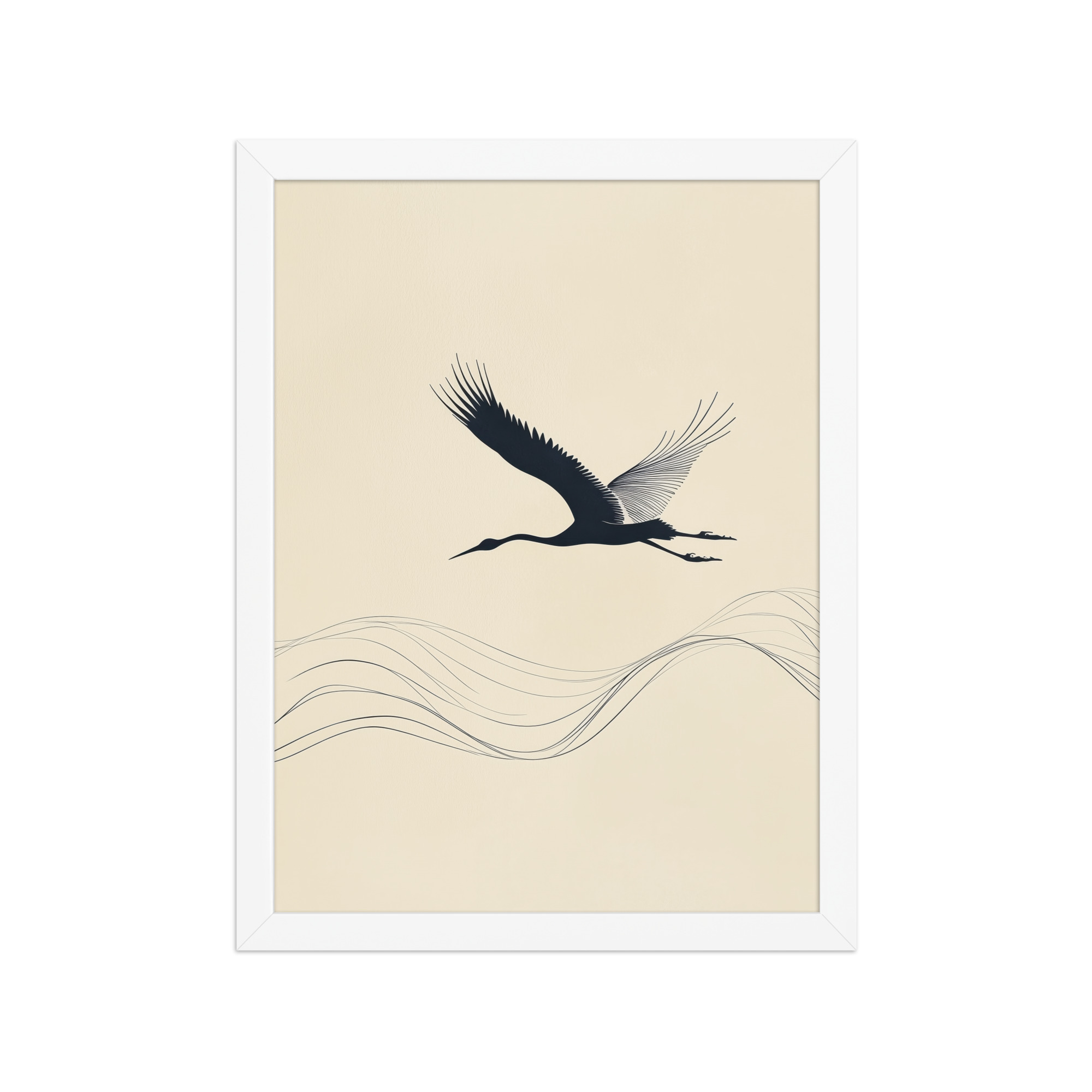 enhanced-matte-paper-framed-poster-in-white-12x16-front-68f8ffc050b75.jpg Graceful Ascent — Minimal Crane Silhouette with Flowing Lines Wall Decor — Framed Poster - Image 19