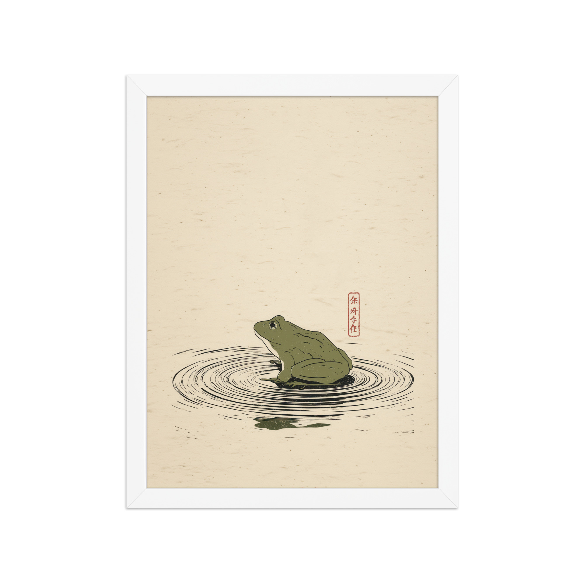 enhanced-matte-paper-framed-poster-in-white-12x16-front-68f90157c78e3.jpg Frog on Pond — Minimal Frog Illustration with Ripples Wall Decor — Framed Poster - Image 17