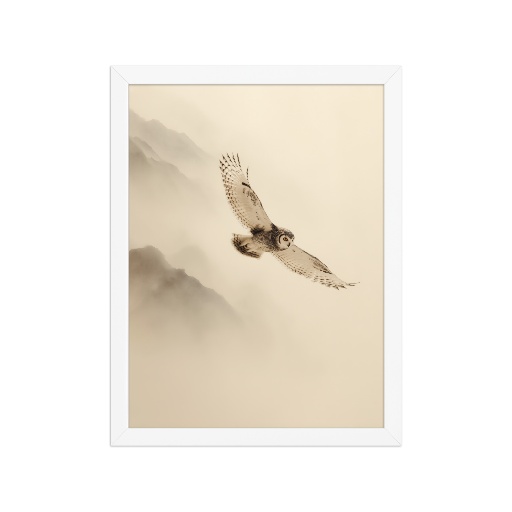 enhanced-matte-paper-framed-poster-in-white-12x16-front-68f904c80e1ea.jpg Flight Through Mist — Owl in Motion Wildlife Wall Art — Framed Poster - Image 16