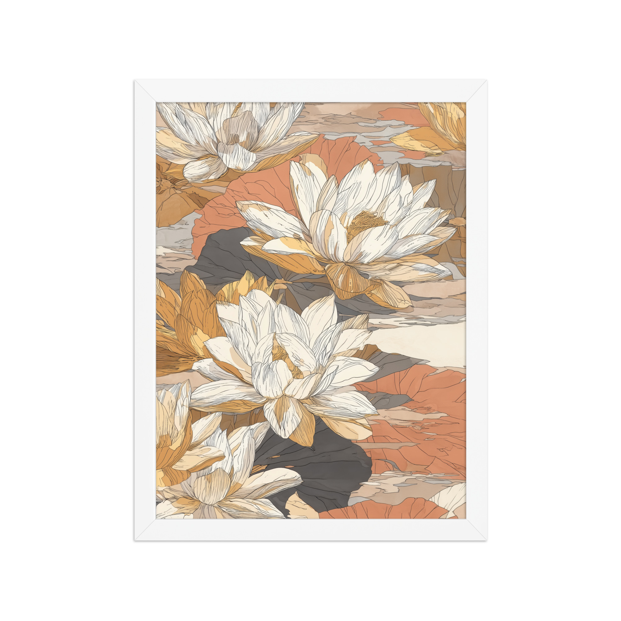 enhanced-matte-paper-framed-poster-in-white-12x16-front-68f922f461edd.jpg Lotus Blossom Pattern — Warm Terracotta Floral Wall Art — Framed Poster - Image 16