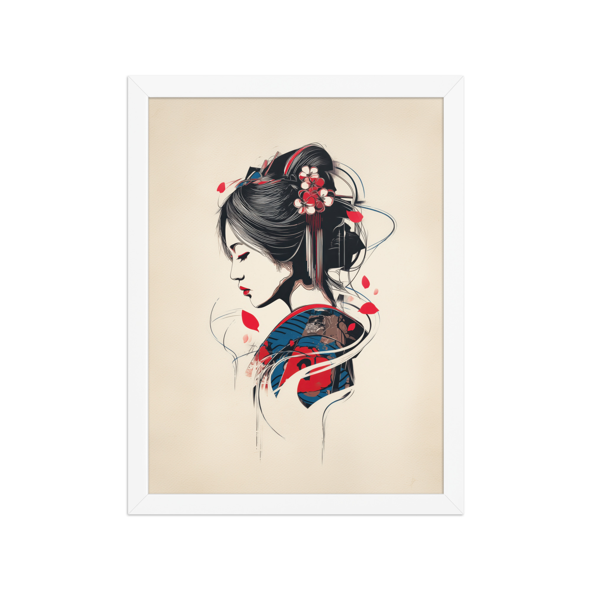 enhanced-matte-paper-framed-poster-in-white-12x16-front-68f9cc11447de.jpg Petals of Silence — Ukiyo-e Inspired Geisha Illustration Wall Art — Framed Poster - Image 19