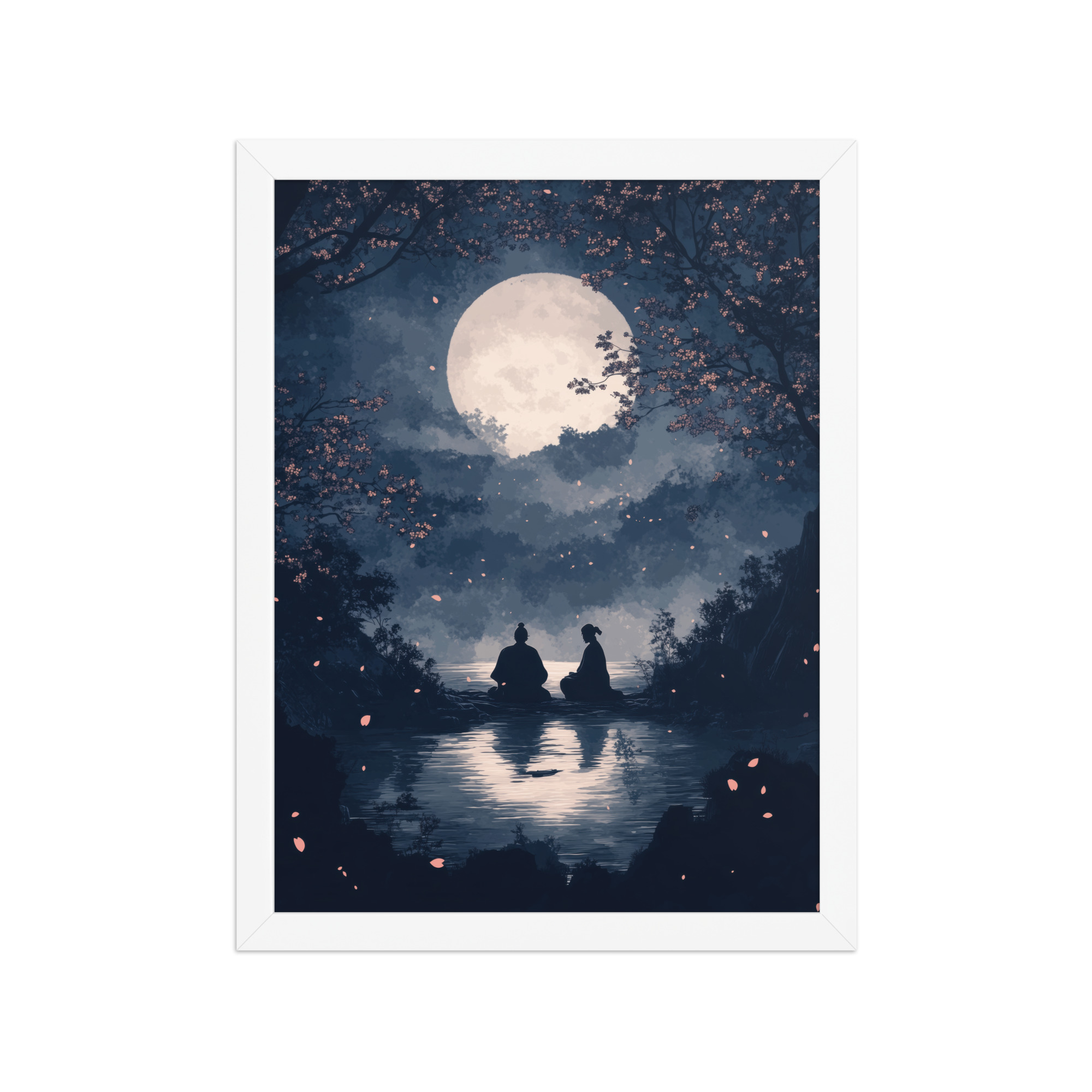 enhanced-matte-paper-framed-poster-in-white-12x16-front-68f9ce45de686.jpg Midnight Reflections — Moonlit Lake Sakura Wall Art — Framed Poster - Image 16