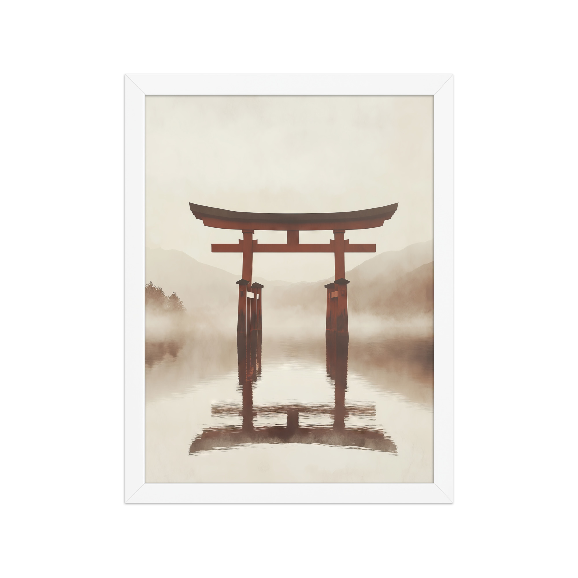 enhanced-matte-paper-framed-poster-in-white-12x16-front-68f9cfe67171f.jpg Torii Reflections — Minimal Misty Lake Wall Art — Framed Poster - Image 19