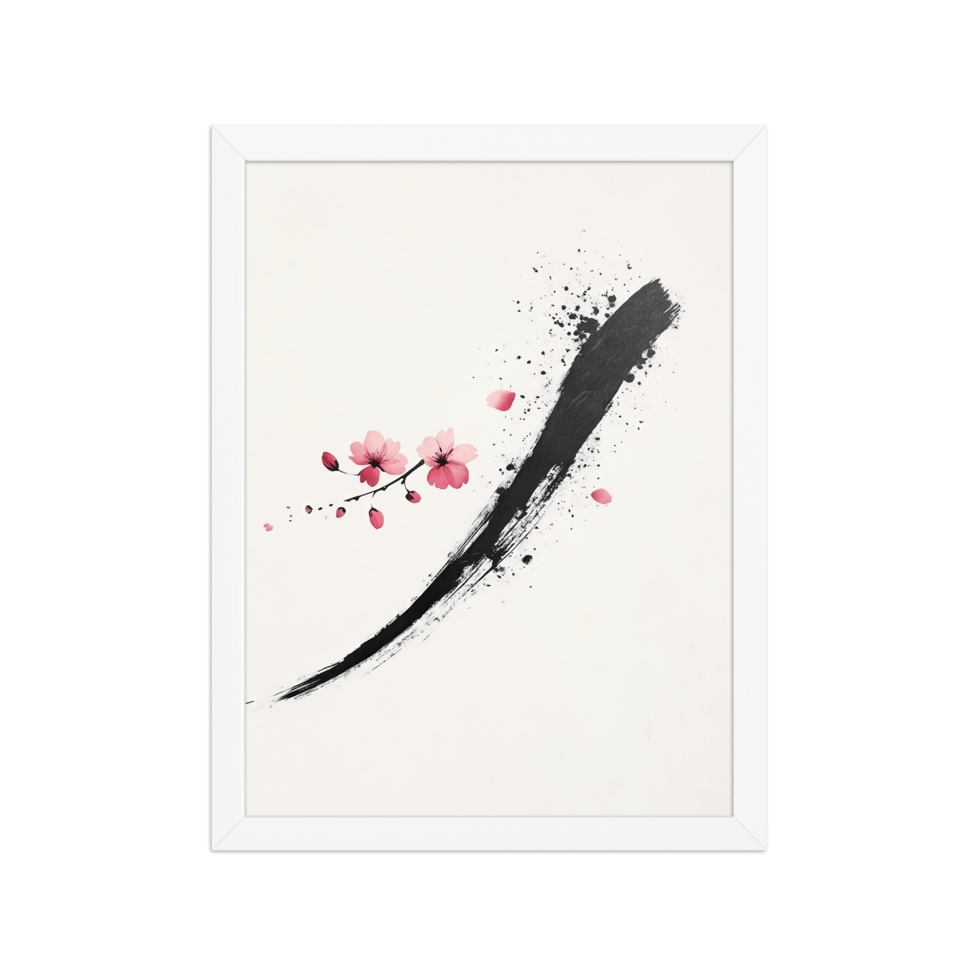 enhanced-matte-paper-framed-poster-in-white-12x16-front-68f9d16194410.jpg Zen Blossom Stroke — Minimal Cherry Blossom Sumi-e Brush Wall Art — Framed Poster - Image 12