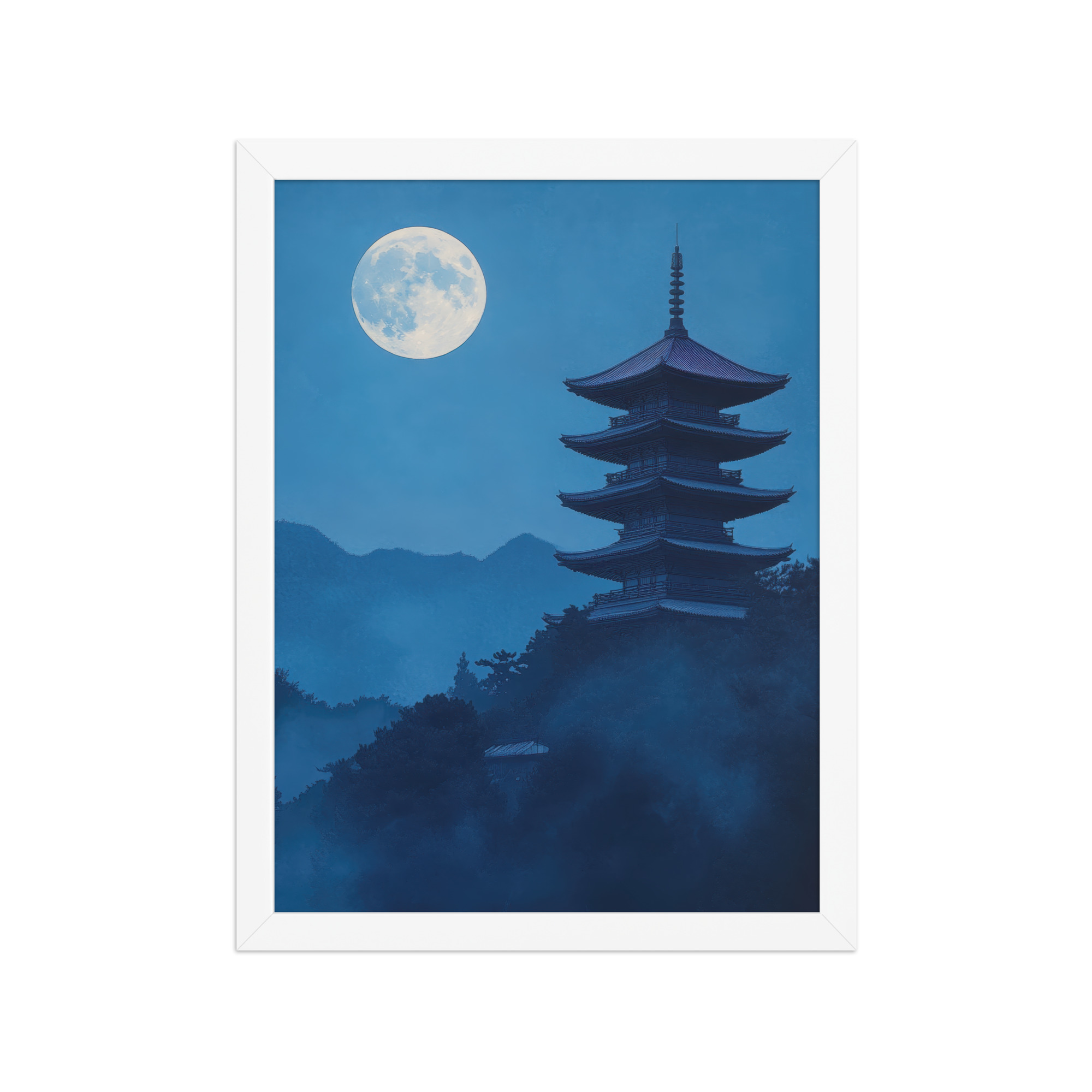 enhanced-matte-paper-framed-poster-in-white-12x16-front-68f9d4a4cc83e.jpg Twilight Pagoda Stillness — Moonlit Temple Wall Decor — Framed Poster - Image 16