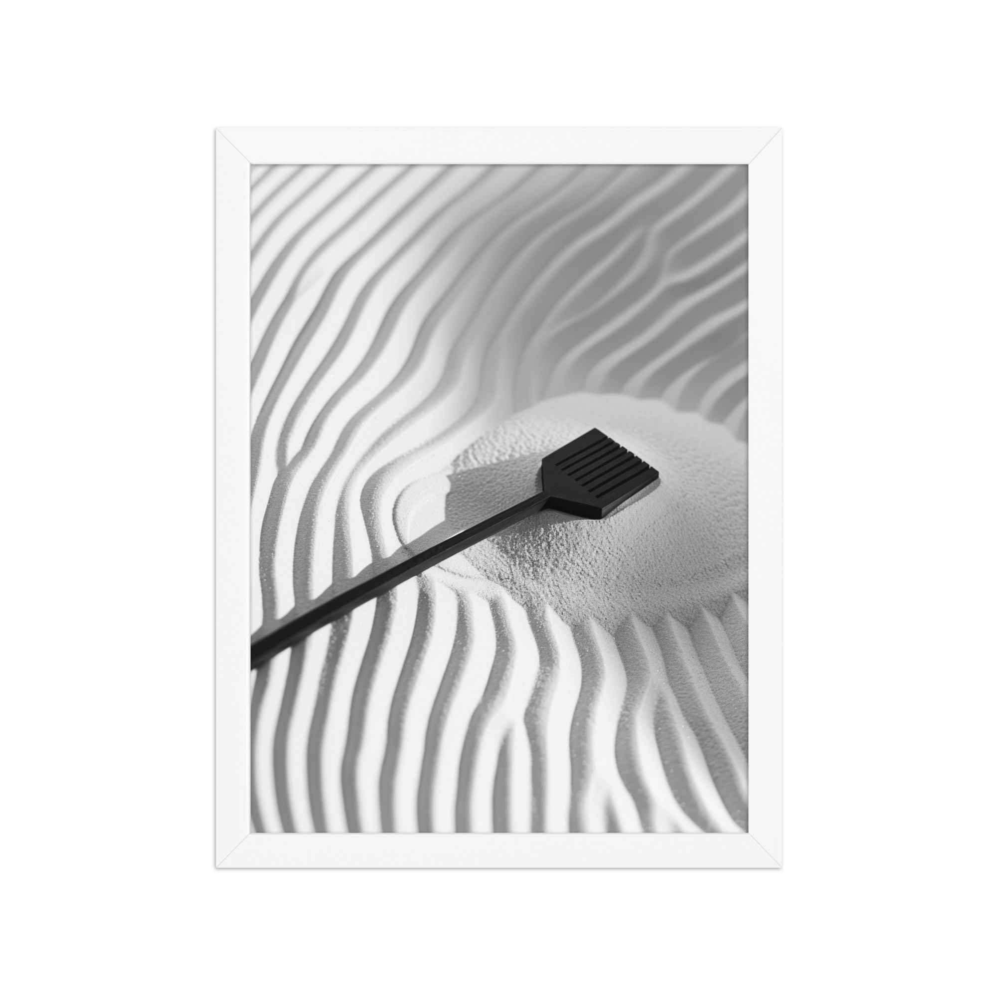 enhanced-matte-paper-framed-poster-in-white-12x16-front-68f9e8d81ff69.jpg Zen Sand Rake – Minimal Monochrome Ripples Wall Art – Framed Poster - Image 19